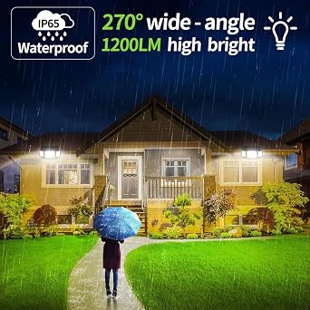 intelamp Solar Outdoor Lights,6000mAh Motion Sensor with Dual Sensors,Waterproof Solar Flood Lights 270Wide Angle for Outside with 3 Modes