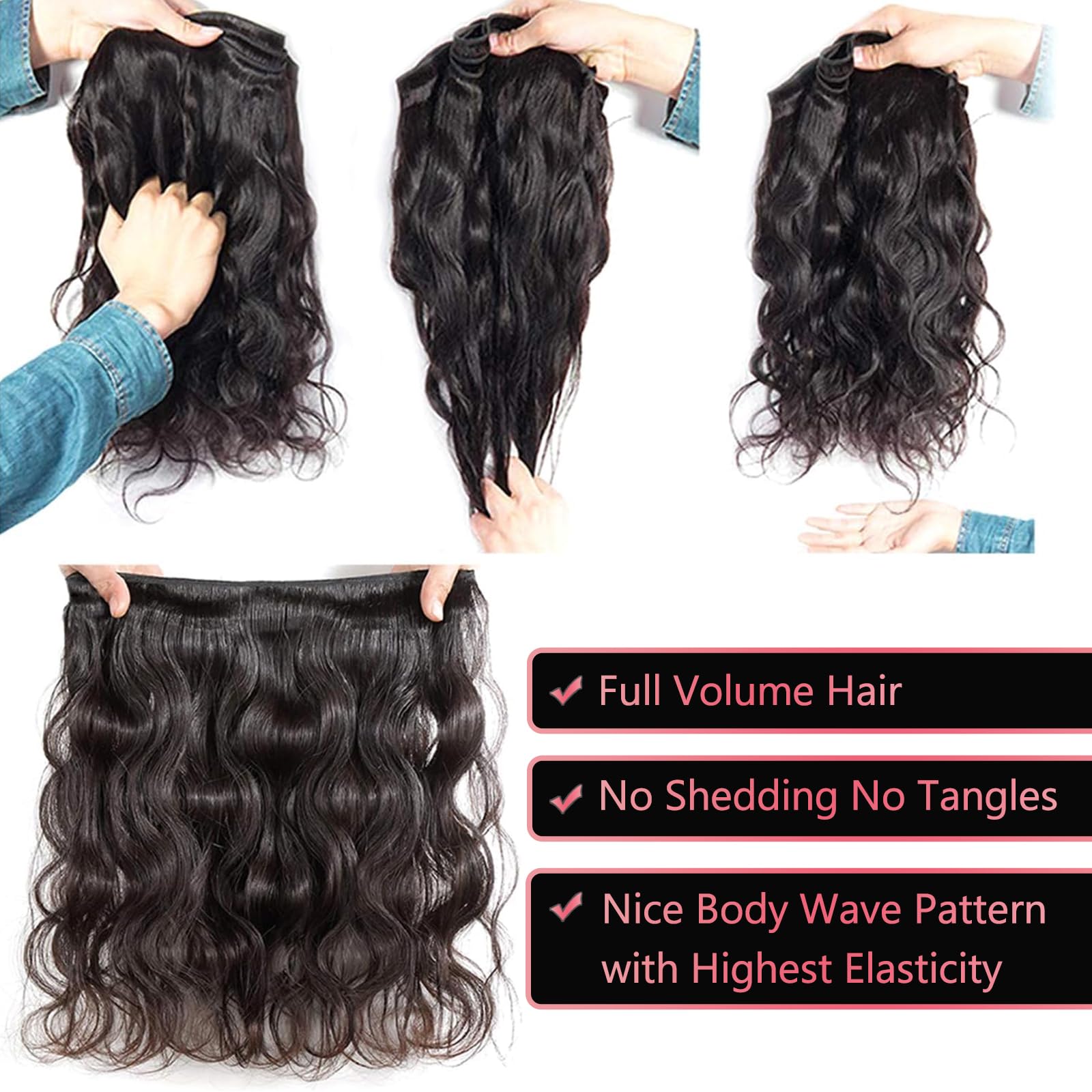 Datanala Brazilian Virgin 12A 100% Unprocessed Body Wave Human Hair 3 Bundles weave human hair Extension Natural Black Color for Women (10 12 14Inch - Image 4