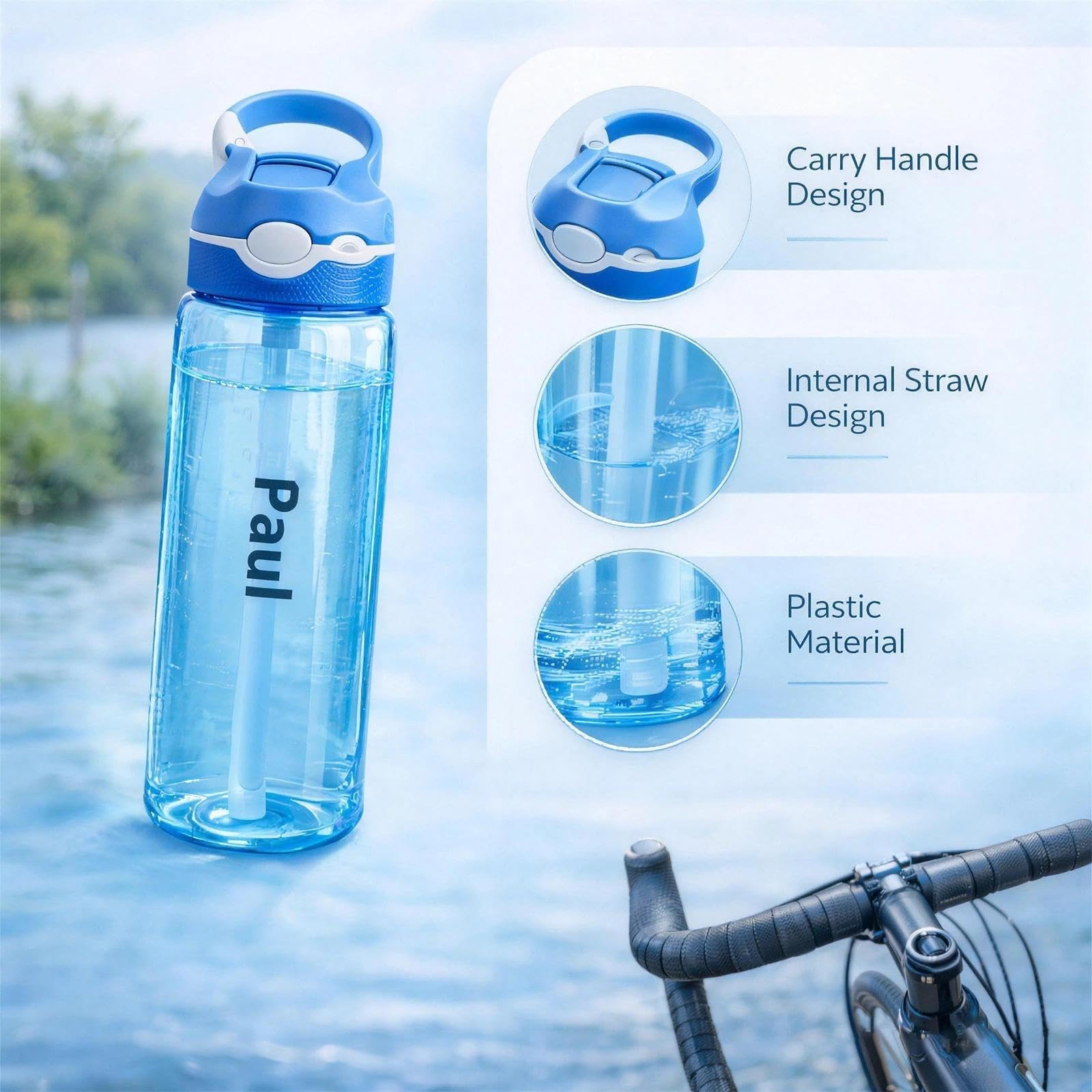 loongway Personalisierte Trinkflasche Kinder mit Namen - Wasserflasche Kinde 750ml - Trinkflasche mit Strohhalm BPA Frei - Geeignet für Schule Sport und Outdoor-Aktivitäten - 5