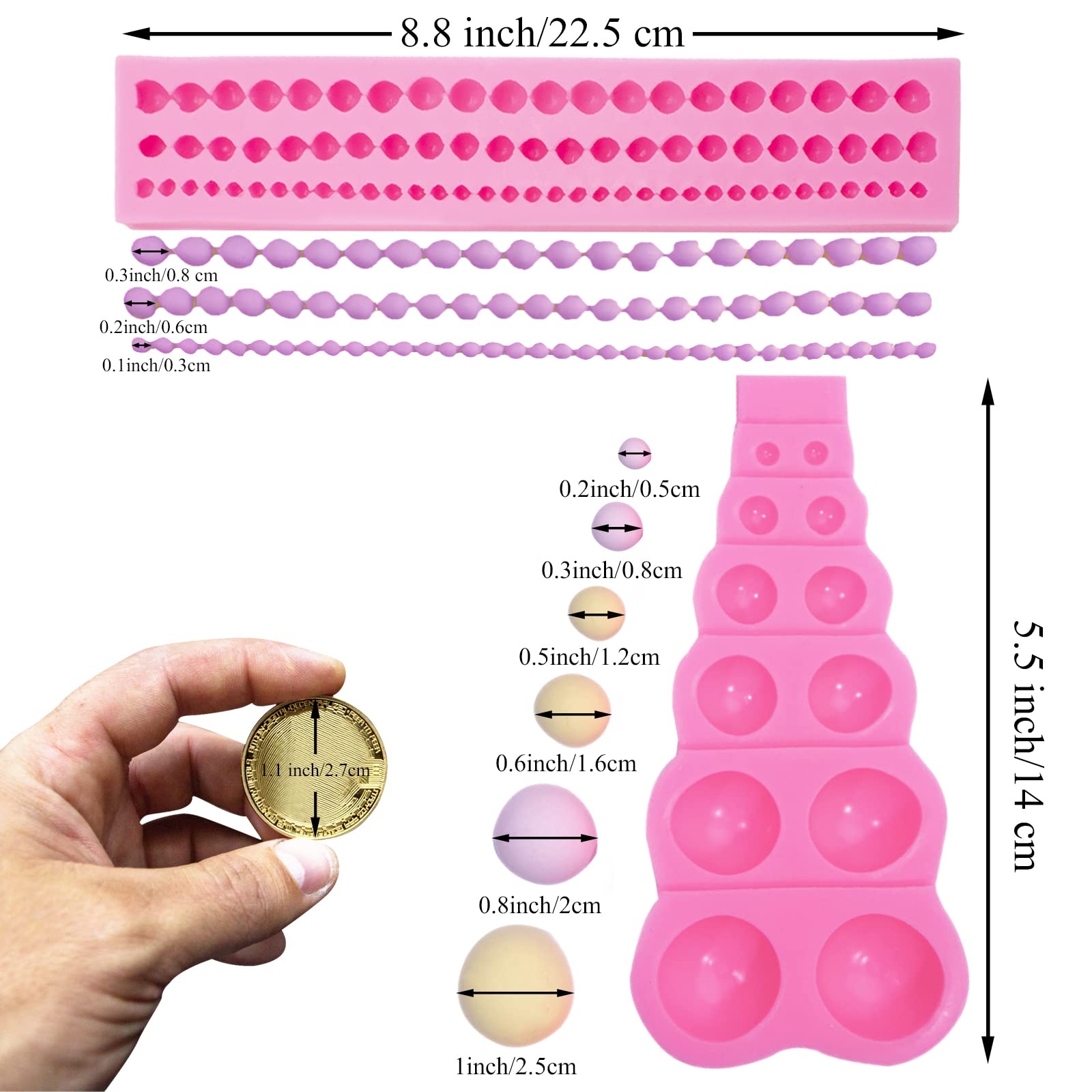 XIACIBDUS 2PCS Silicone Pearl Fondant Mould, Semi Bead Sphere Mould - Image 2