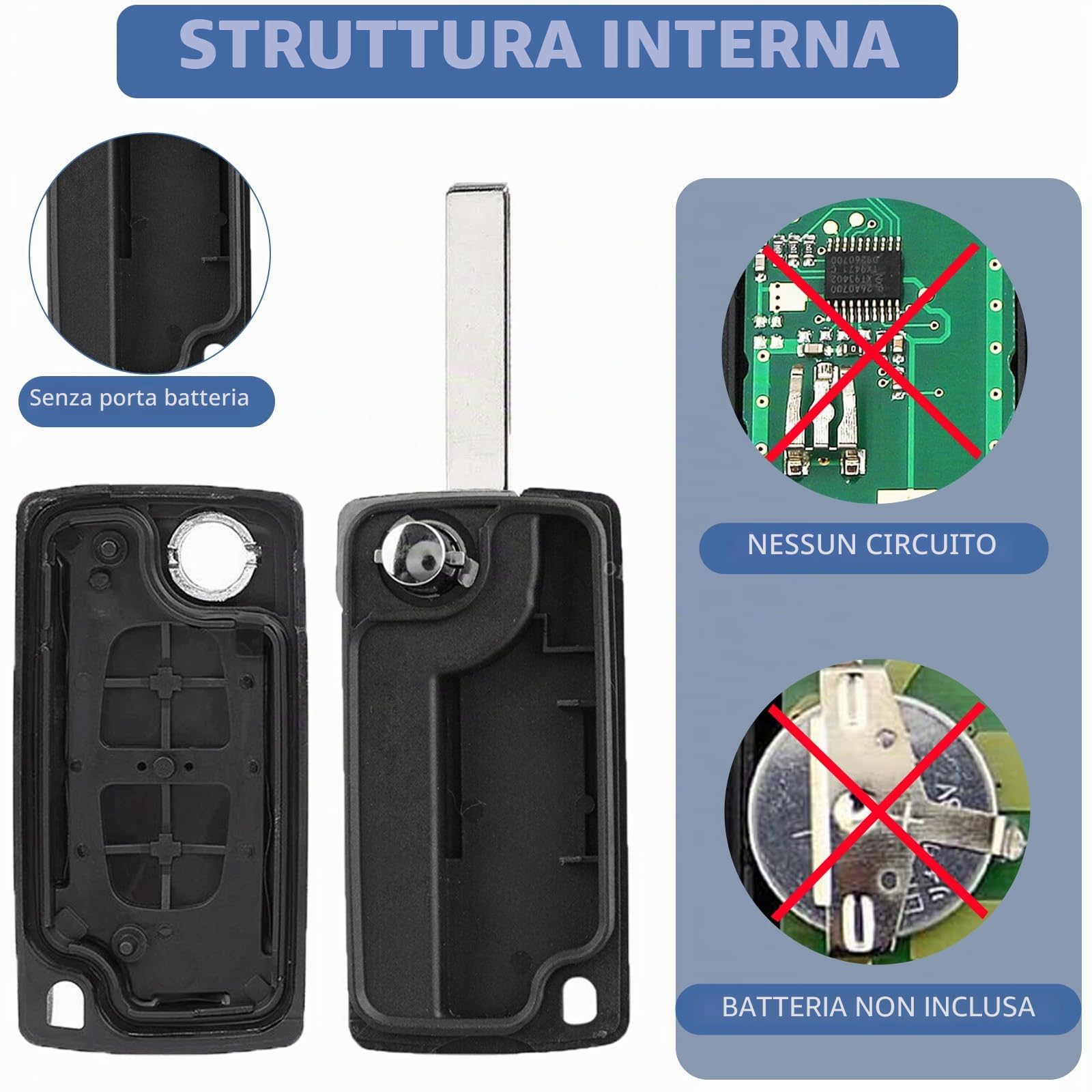 Telecomando Chiave Auto 2 Pulsanti Guscio Pieghevole Compatibile Peugeot 207 307 308 3008 5008 Partner Citroen C3 C2 C4 C5 C6 C8