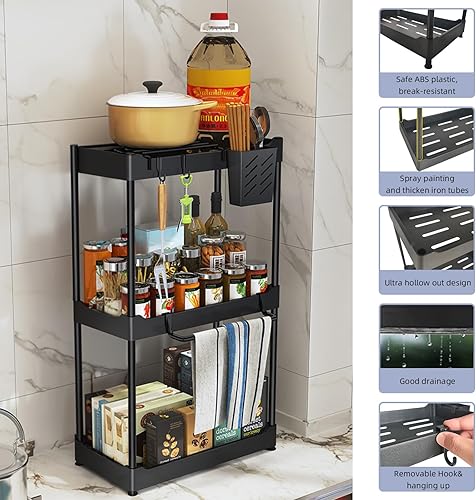 Miniatura 3 de YETHKE Paquete de 2 organizadores para debajo del fregadero, organizadores de gabinete de baño de 2 niveles y almacenamiento con gancho, cesta de