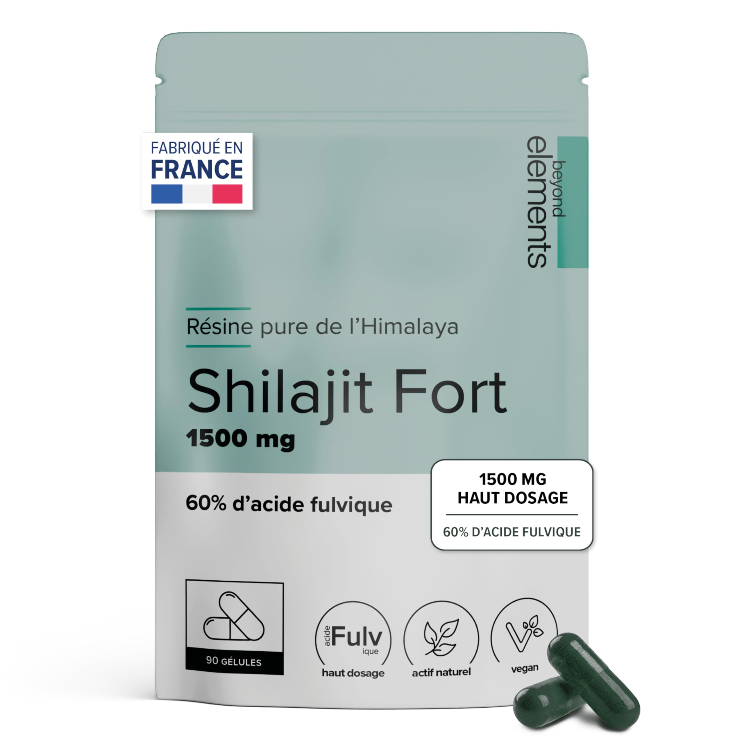 Shilajit Pur d’Himalaya Haut Dosage 1500mg – 60% Acides Fulviques – Complément Alimentaire Énergie, Vitalité – Vegan, sans Lactose, sans Gluten – Cure 3 Mois – 90 Gélules Végétales – Beyond Elements