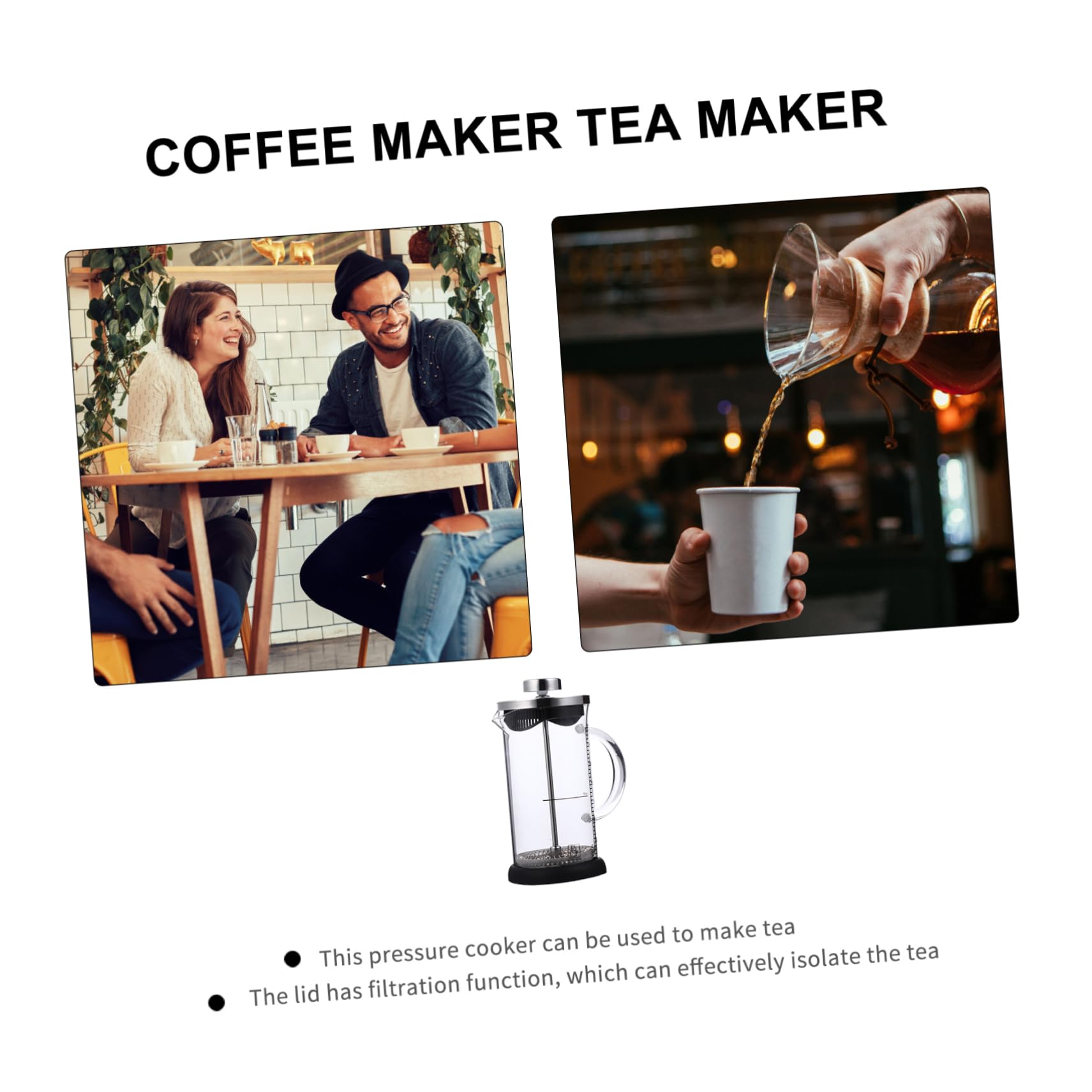 COLLBATH 1pc Stainless Press Pot with Scale Coffee Maker Capacity and Easy to Clean Kettle