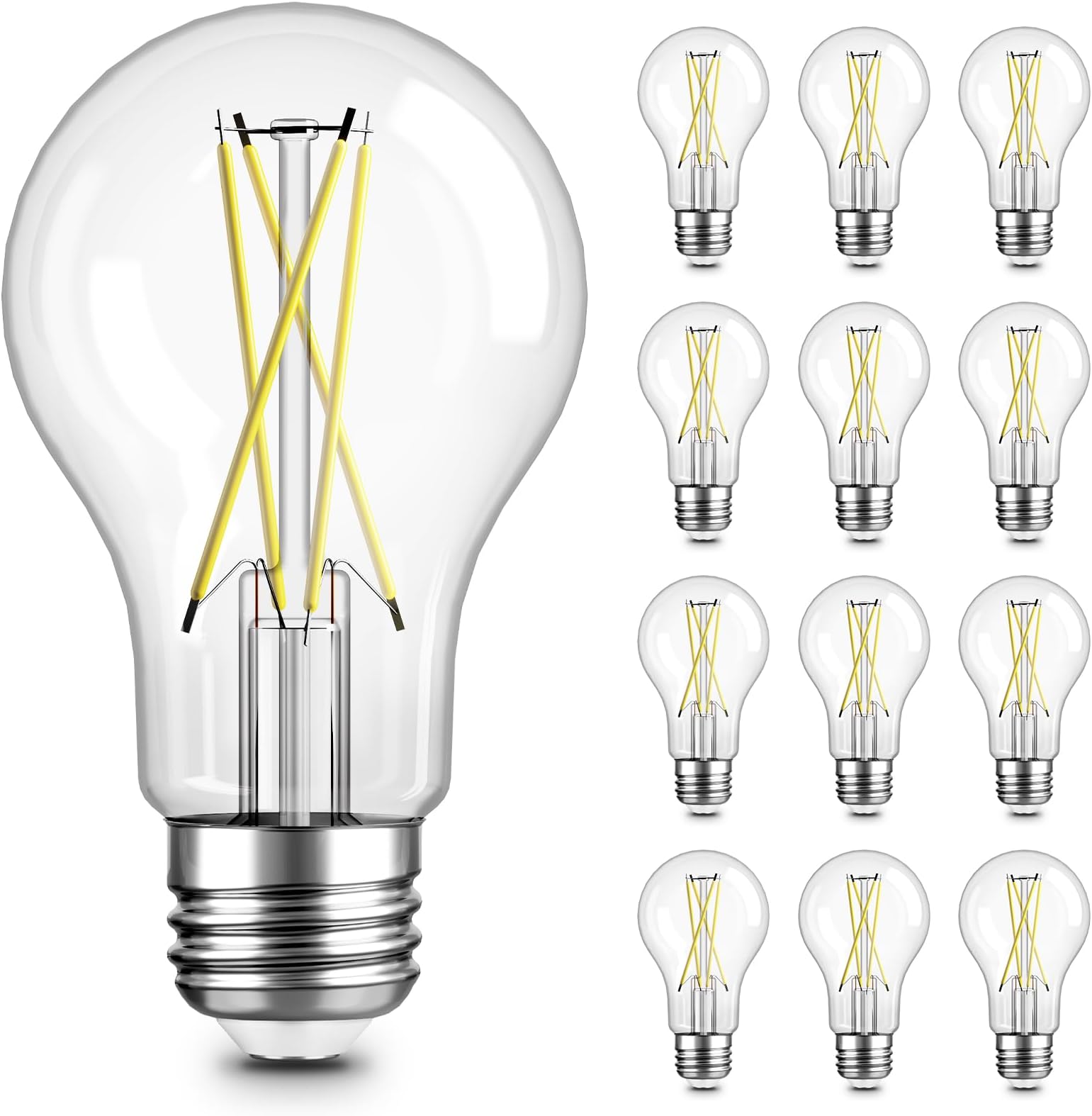 12 Pack A19 Vintage LED Edison Bulbs, Dimmable, 60W Equivalent, High Brightness 4000K Natural White, 8W E26 Standard Base, 800 Lumens, CRI80+, Clear Glass Filament Bulb for Home, Farmhouse