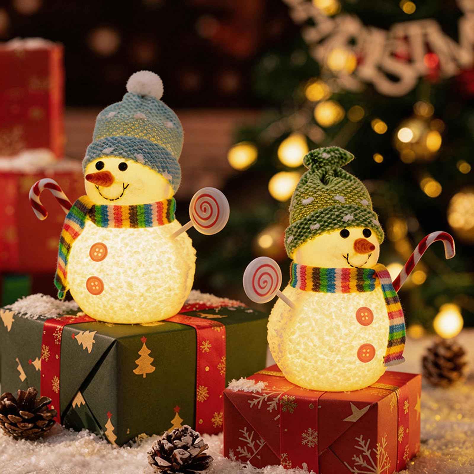 Juego de 3 figuras de muñeco de nieve LED para decoración navideña