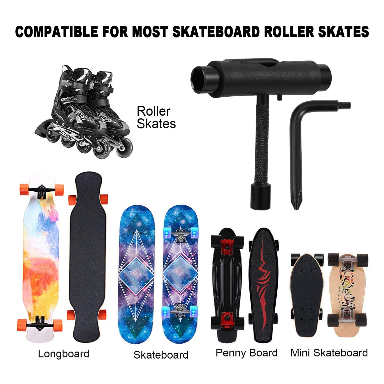 Abaodam Skateboard Wrench Set T-Type Wrench Ratcheting Tool for Skateboard Maintenance for Skateboarding Enthusiasts