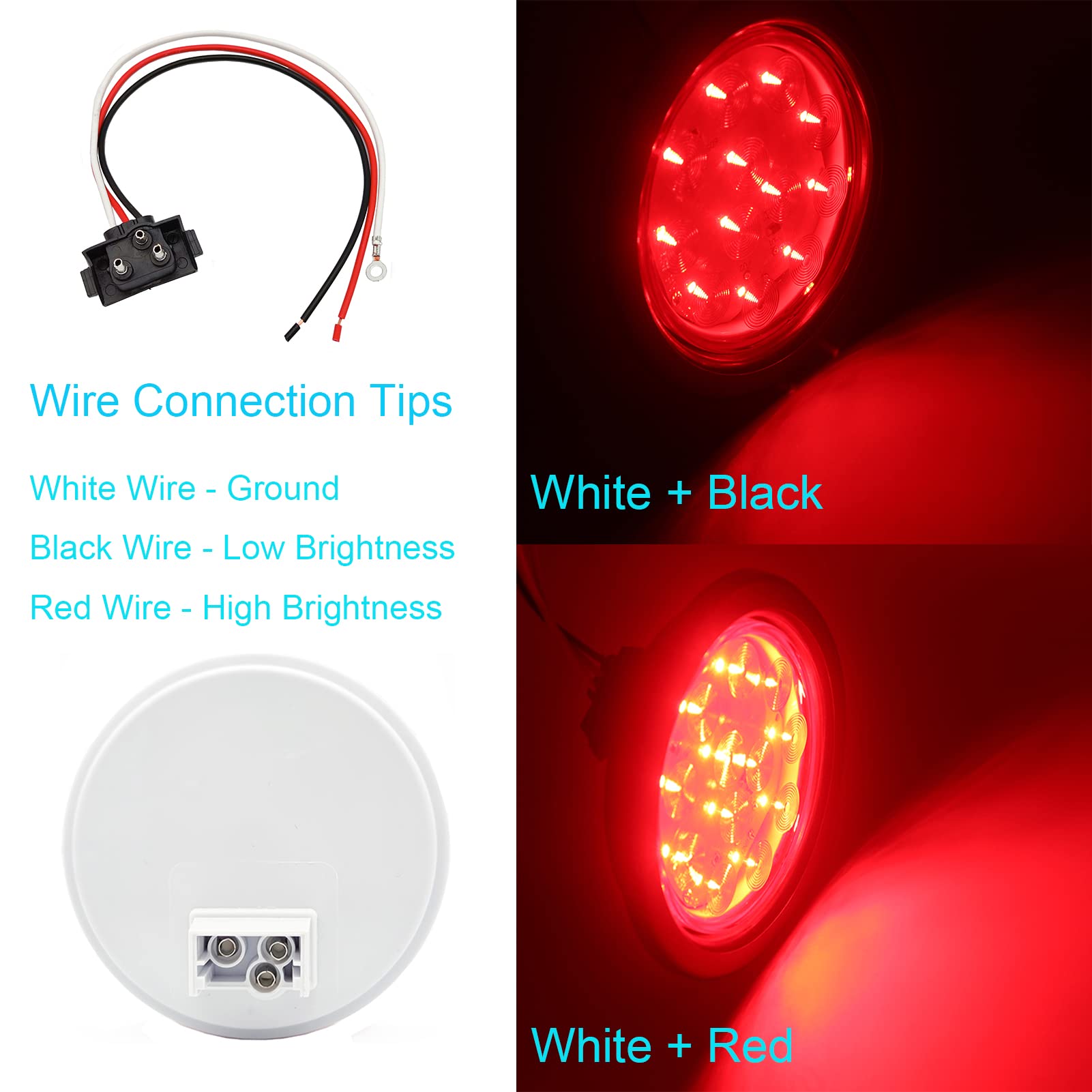 OGATOO 4 PCS Red Round 4 Inch Trailer Tail Lights for Truck with Sealed Flush Mount Grommet Plug Connector, 12 LED 12V IP65 Waterproof Stop Brake Turn Lights for RV Tractor Van Pickup UTV