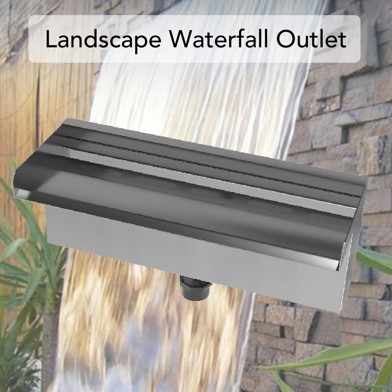 Asixxsix Ambas en la Cascada, Fuentes Al Aire Libre de Acero Inoxidable Negro, Kit de Cascadas con Conector de Tubería, Vertenga Rectangular de Agua para Nadar, Piscina (400 mm)