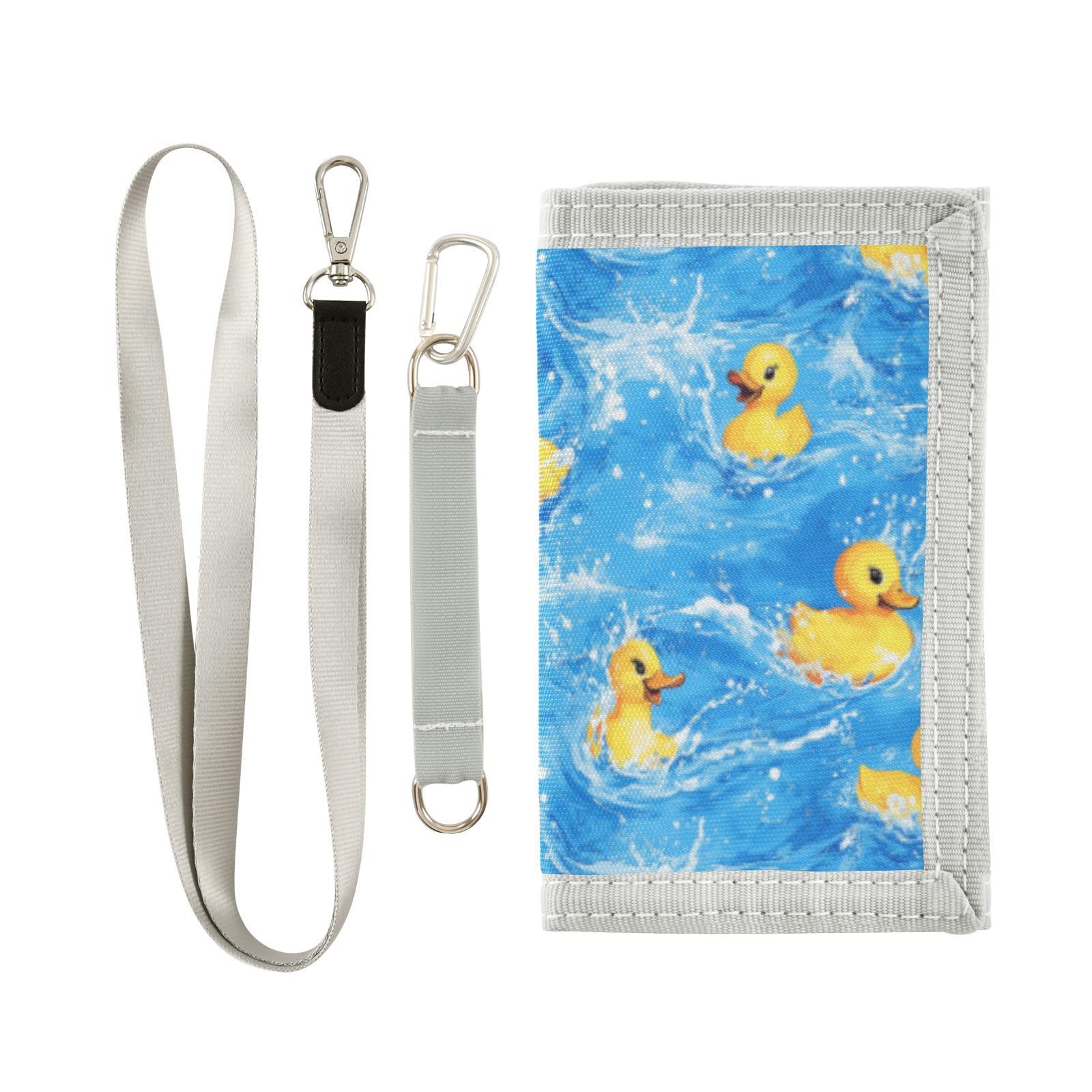 Wusikd Yellow Ducks Splashing Kids Wallet for Boys Girls Blue Water Toddler Trifold Wallet Novelty Wallet for Teens Women Men