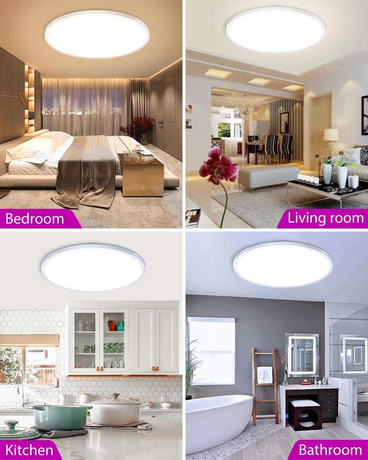 zemty LED Deckenleuchte Dimmbar 59CM, 50W RGB Deckenlampe mit Fernbedienung, Badezimmer Lampe Wasserfest, Flach Badlampe Decke für Bad Kinderzimmer Schlafzimmer Wohnzimmer