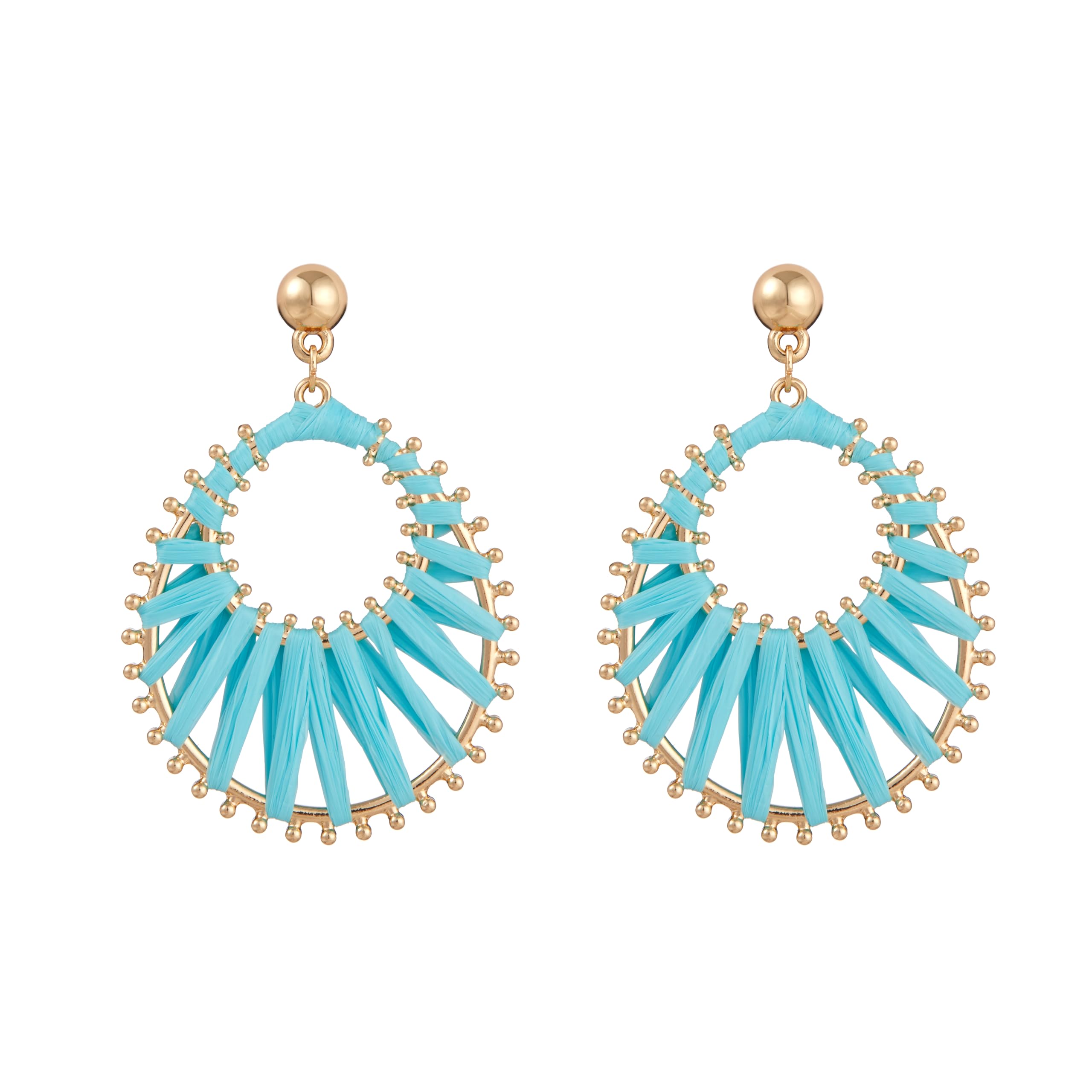 Viva JoyaBoho Raffia Teardrop Earrings for Women, Large Statement Drop Dangle Earrings for Prom, Aesthetic Fashion Trendy Jewelry, Handmade Woven Beach Bridal Shower Earrings