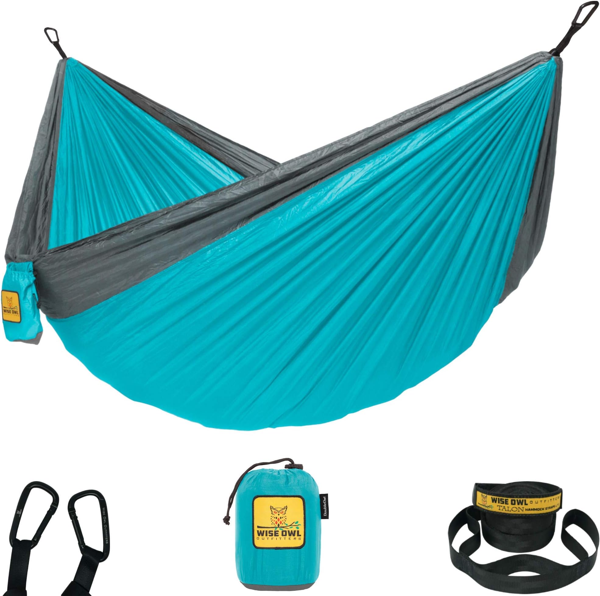 Wise Owl Outfitters Hammock for Camping Single & Double Hammocks - Gear For The Outdoors Backpacking Survival or Travel - Portable Lightweight Parachute Nylon SO Lt Blue & Grey