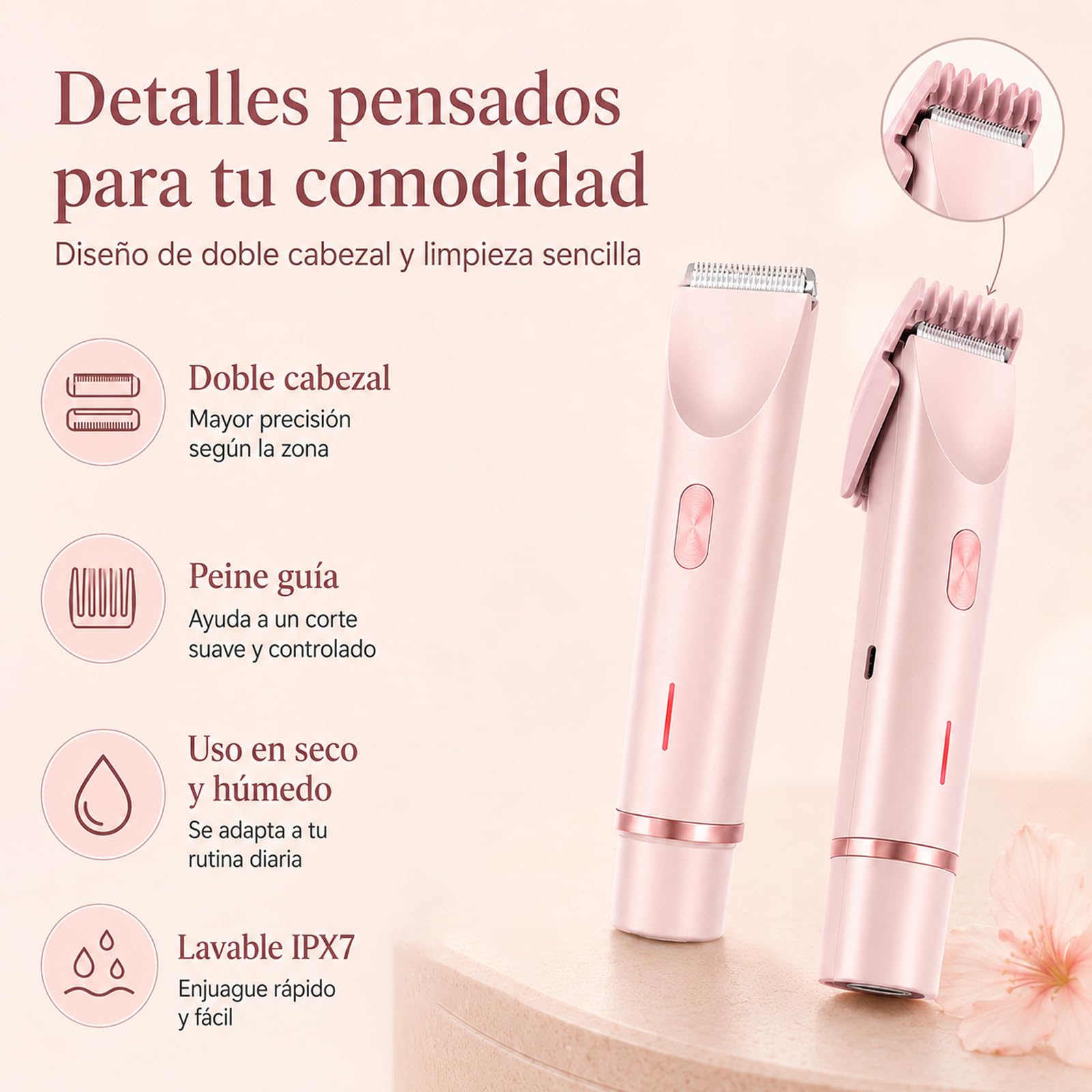 Sanuvia Depiladora Íntima – Herramienta de Cuidado para Zonas Sensibles, Depilación Suave sin Irritaciones, Diseño Impermeable (Rosa)