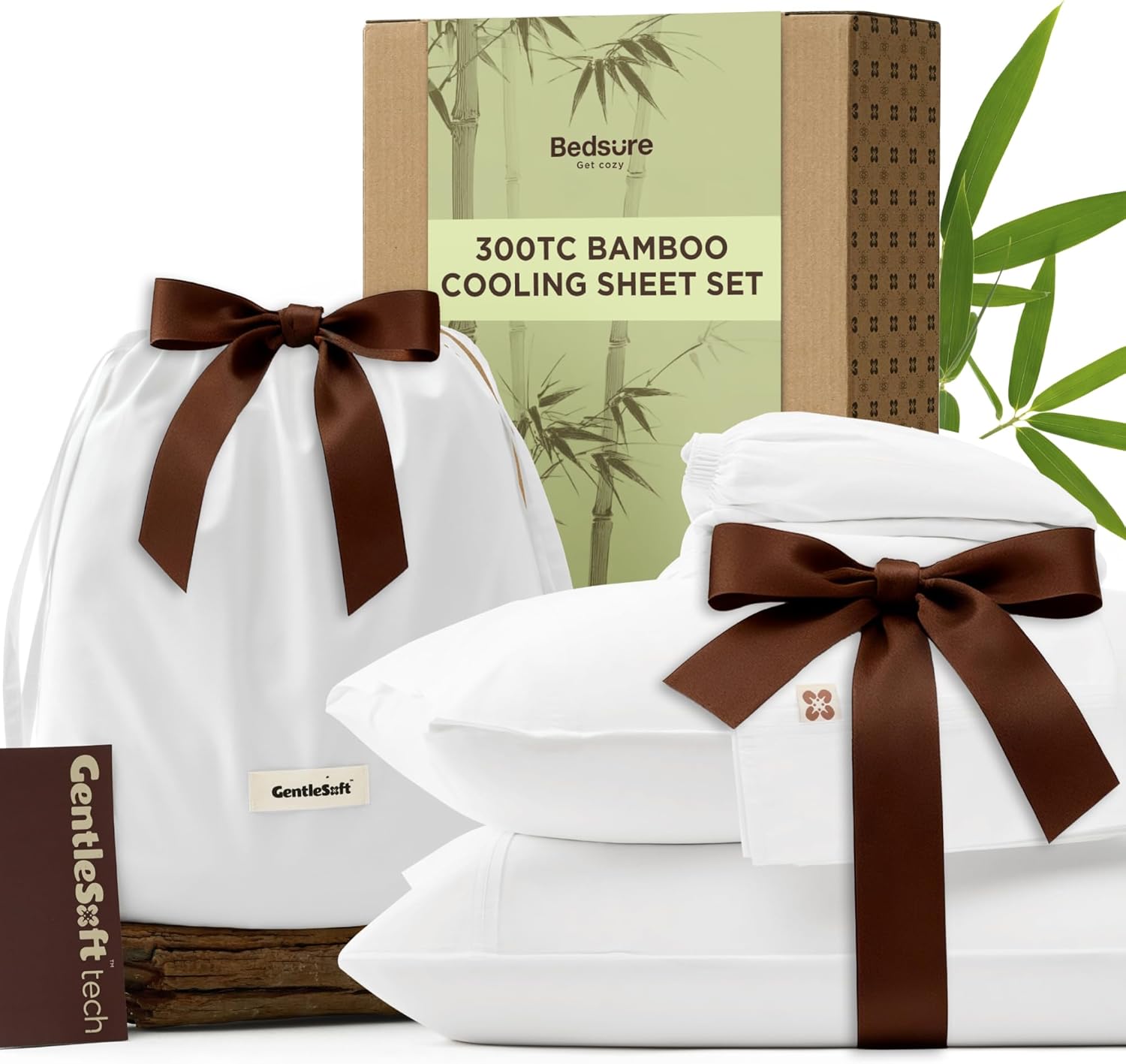 Bedsure Bamboo Rayon Cotton Sheets, Queen Sheet Set, Cooling, GentleSoft, Breathable, Deep Pocket Up to 18 Inches, Hotel Luxury Bedding for Hot Sleepers, White