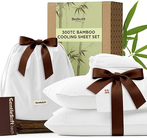 Bedsure - Juego de sábanas de bambú y rayón, tamaño Queen, refrescantes, GentleSoft, transpirables, bolsillo profundo de hasta 18 pulgadas ropa de