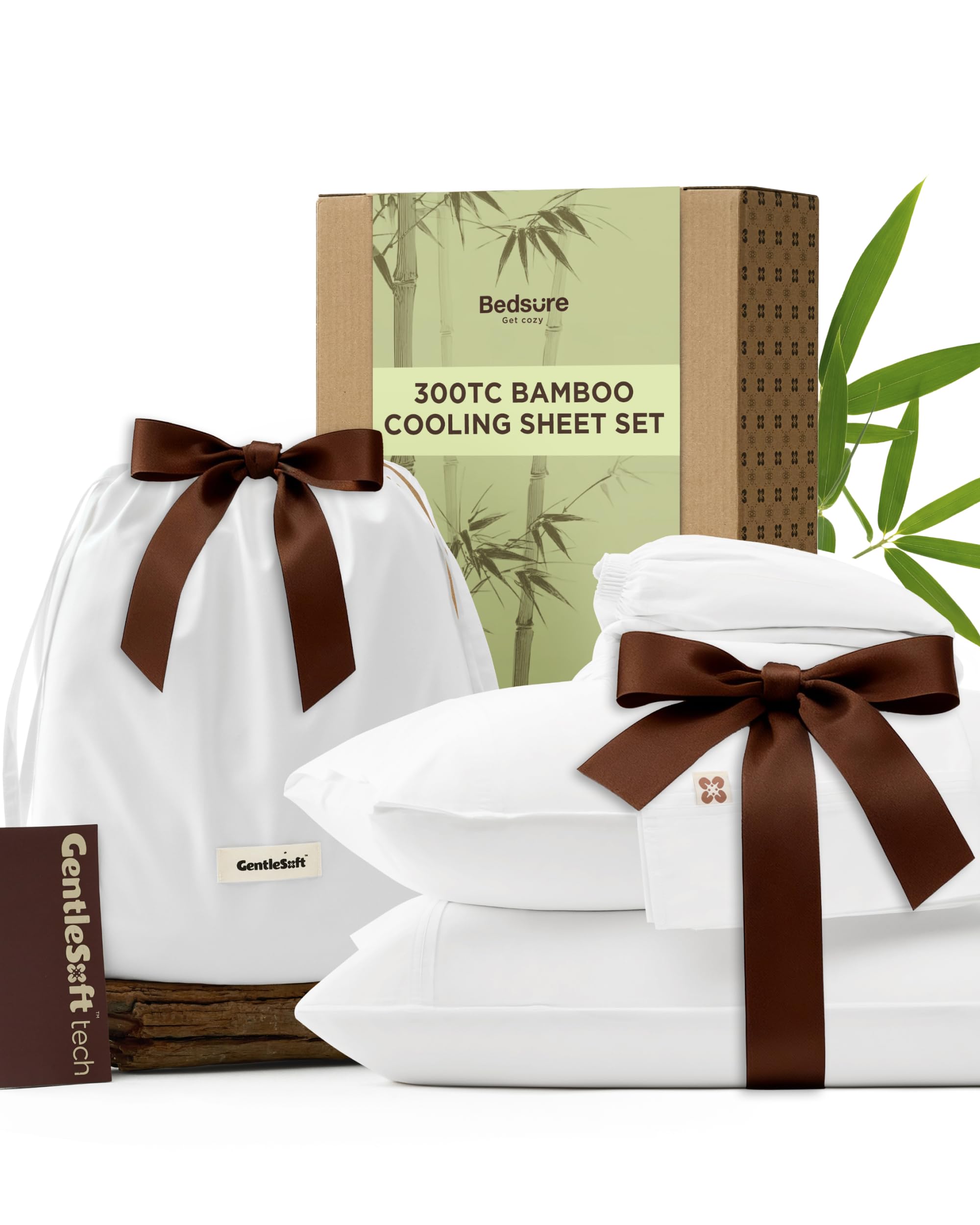 Bedsure Bamboo Viscose Cooling Sheets Rayon Cotton Blend Breathable Buttery Soft Queen Size Bed Set Hotel Luxury Bedding