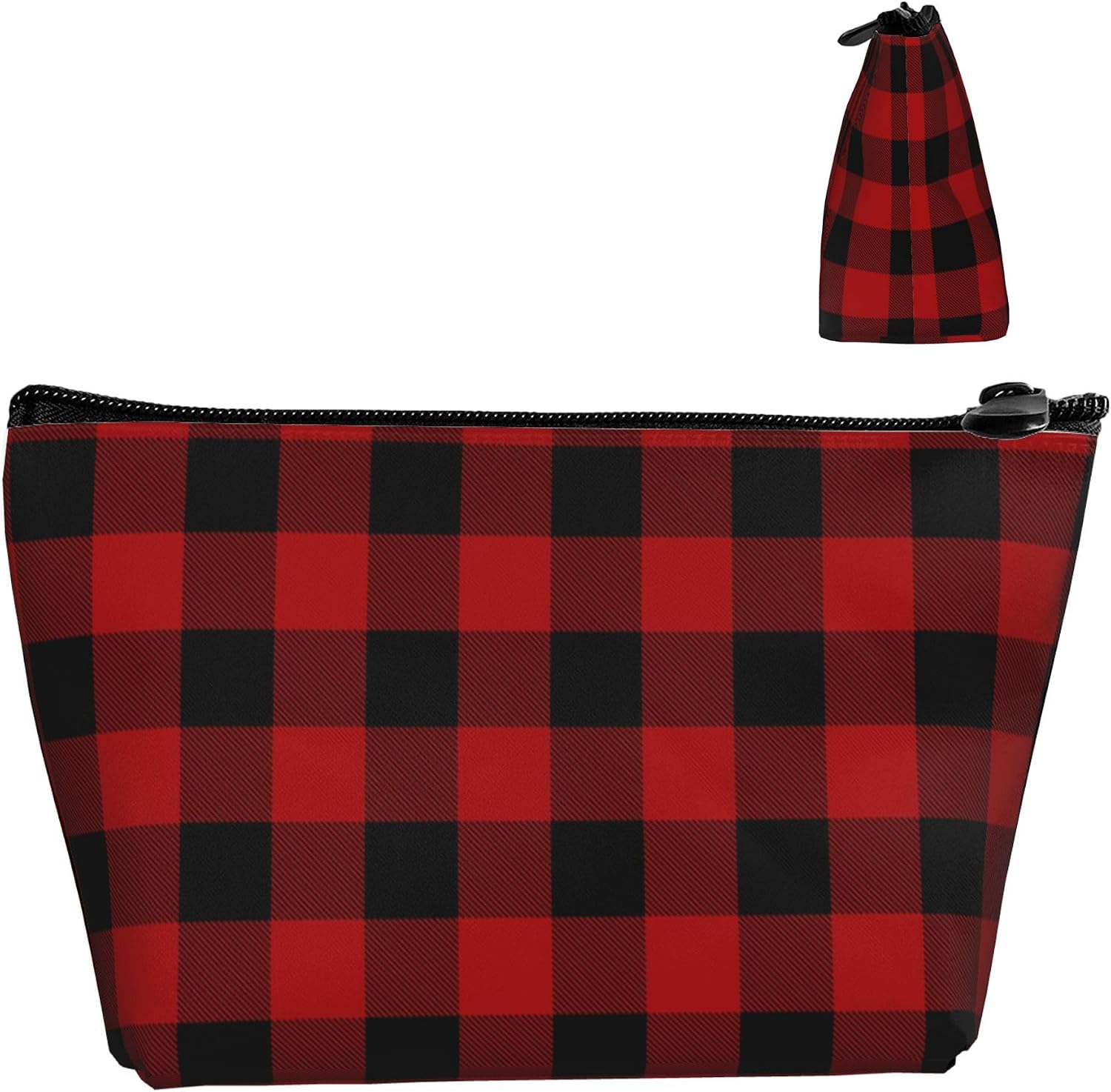 Makeup Bag Red Black Buffalo Check Plaid Pattern Cosmetic Bag Travel Toiletry Bag Organizer Cute Makeup Aesthetic Accessories Storage Bag For Women