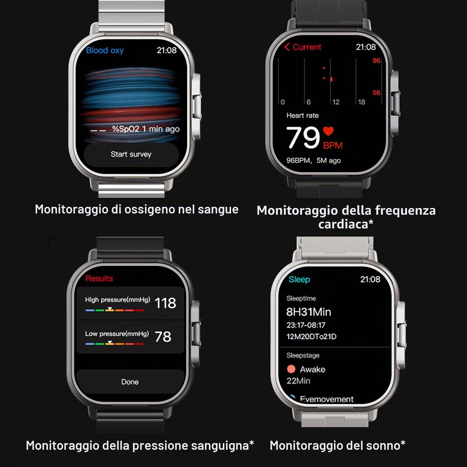Smart Watch con Auricolari, Auricolare Wireless Smartwatch con Cinturino in Silicone 2 in 1 con Schermo da 2,01 Pollici, Orologio Fitness Tracker per IOS per