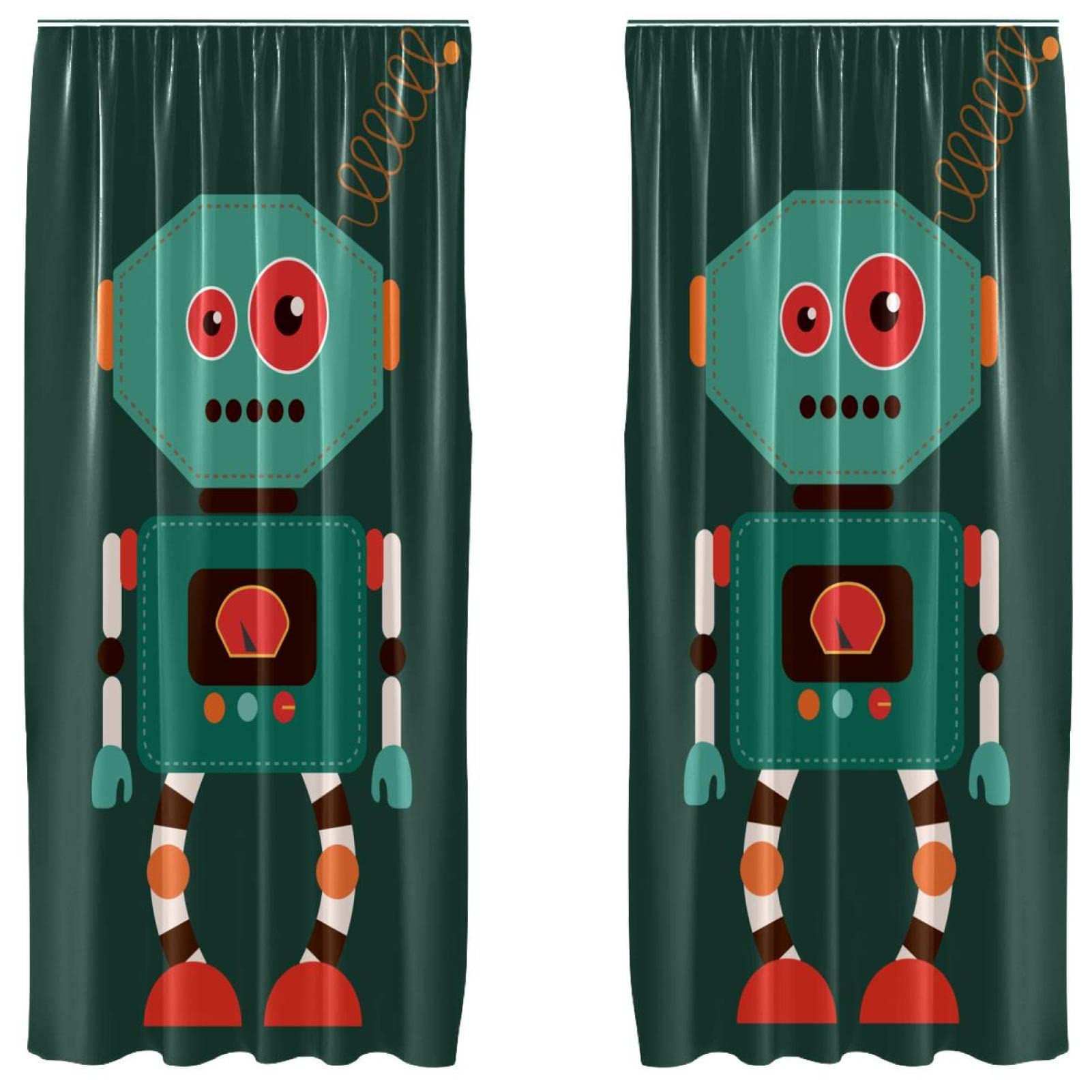 Cortinas de habitación infantil con robots retro: un ambiente divertido y sin luz
