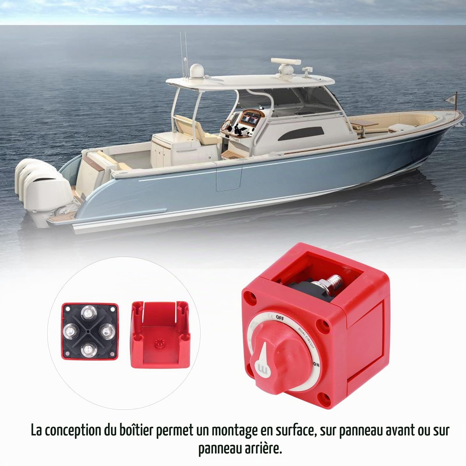 KIMISS 300A Interrupteur à Bouton de Batterie, Interrupteur de Batterie Blue Sea avec Double Circuit 4 Fils Protection contre L'allumage IP66 Amovible étanche pour Yachts RVS
