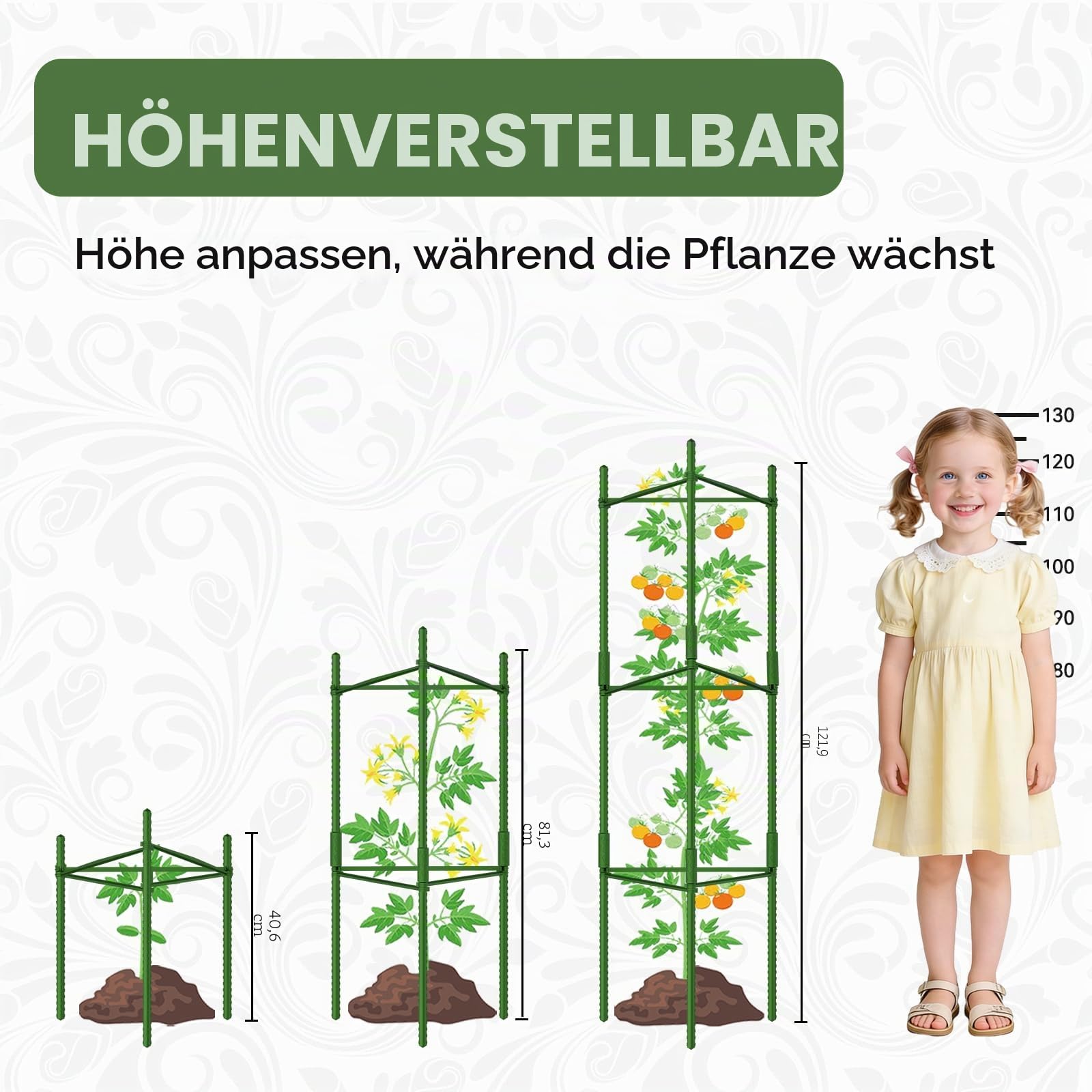Halatool 4Stück Tomaten Rankhilfe,120cm Verstellbarer Tomatenturm für Gurken,Töpfe & Hochbeete,Töpfe, Hochbeete, & Klettergemüse sowie Blumen (Grün 4 Packungen)
