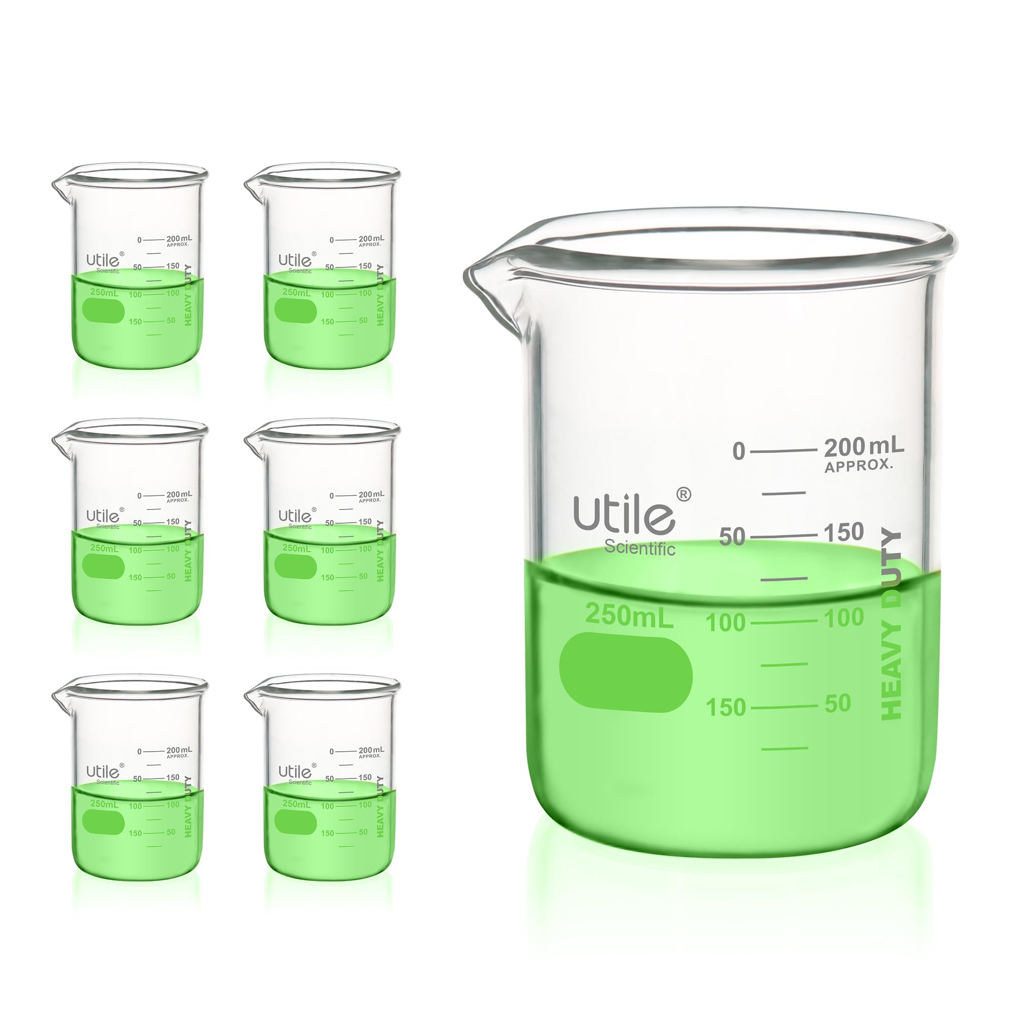 Utile Set di 6 bicchieri di vetro da 250 ml, bicchieri in vetro chimico, a bassa forma, borosilicato 3.3, bicchieri da laboratorio con graduazione stampata, 4000.0250.6