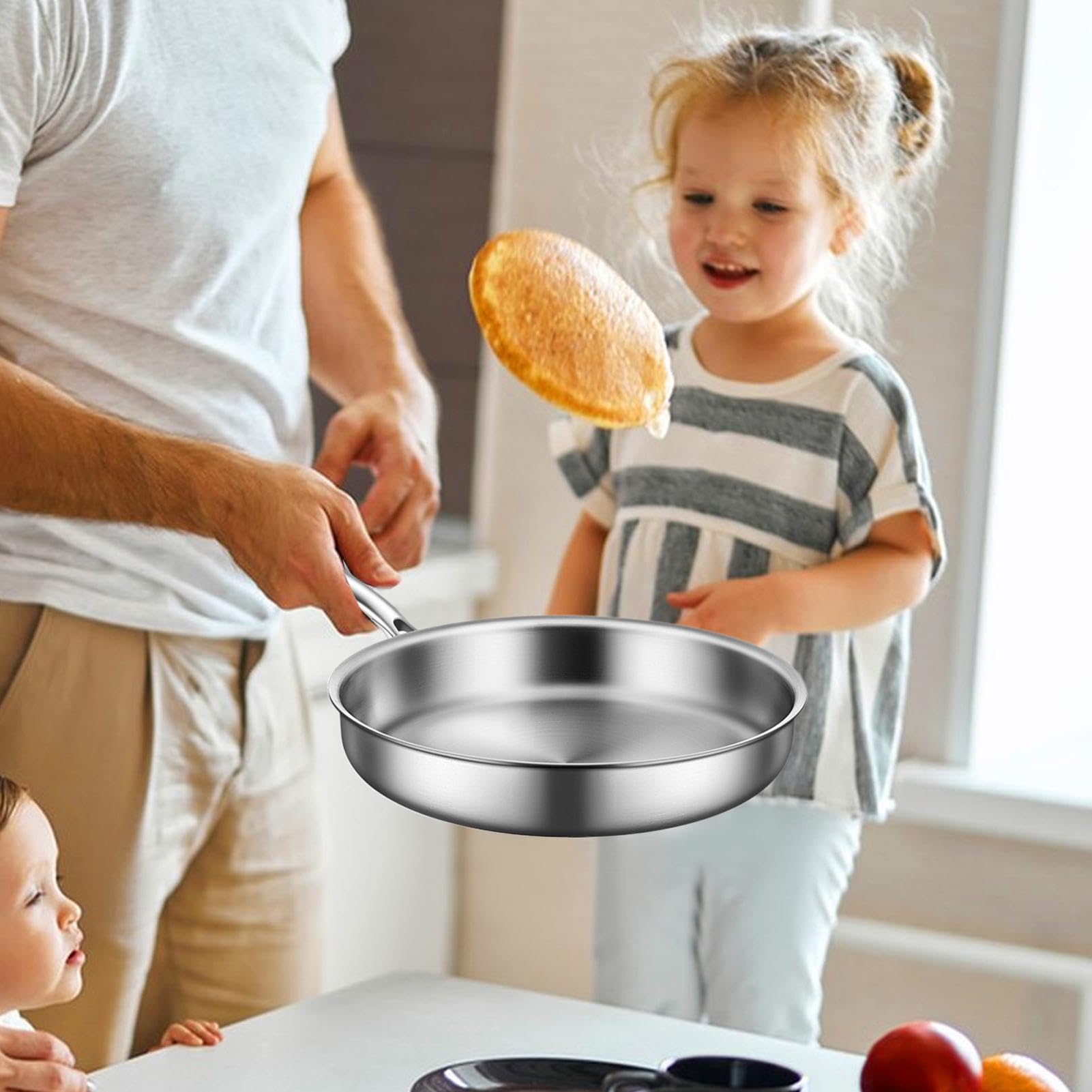 Padelle e padelle, padella in acciaio inossidabile Padelle anti-slip non | Woks multifunzionale e pentole da fritta, padelle di frittata, gadget da cucina per picnic, campe