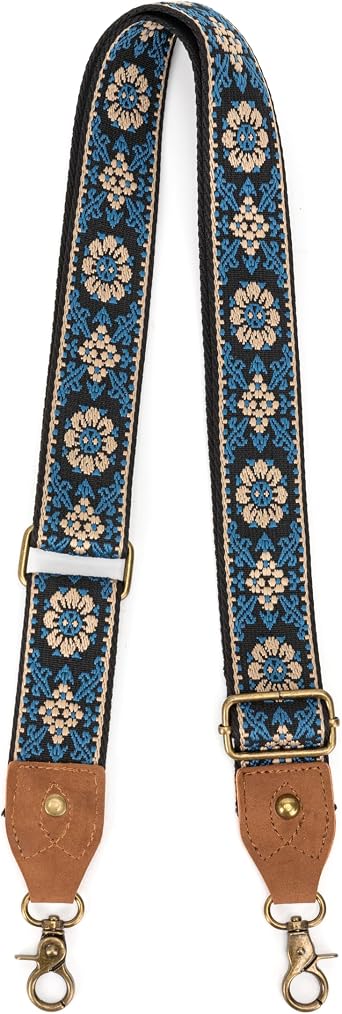 Purse Strap, 1.5" Cowhide Head Wide Shoulder Strap Adjustable Replacement,Jacquard Embroidery Crossbody Bag Straps