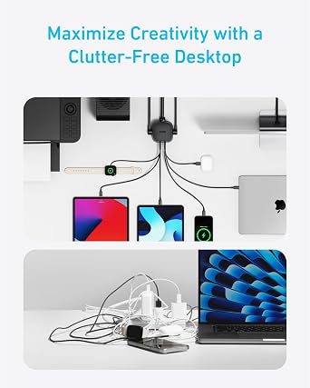 Anker Desktop Charger, 9-in-1 Power Strip with 300J Surge Protector, 5ft Flat Plug Extension Cord with Multiple Devices, 100W USB C Charger with 3 AC, 2 USB A, 4 USB C, Home Office, Desk Accessories