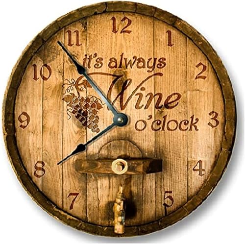 Miniatura 1 de It's Always Wine O'clock - Reloj de pared con tapa de barril con imagen impresa, reloj de madera rústica de 10 pulgadas, silencioso, sin garrapatas,
