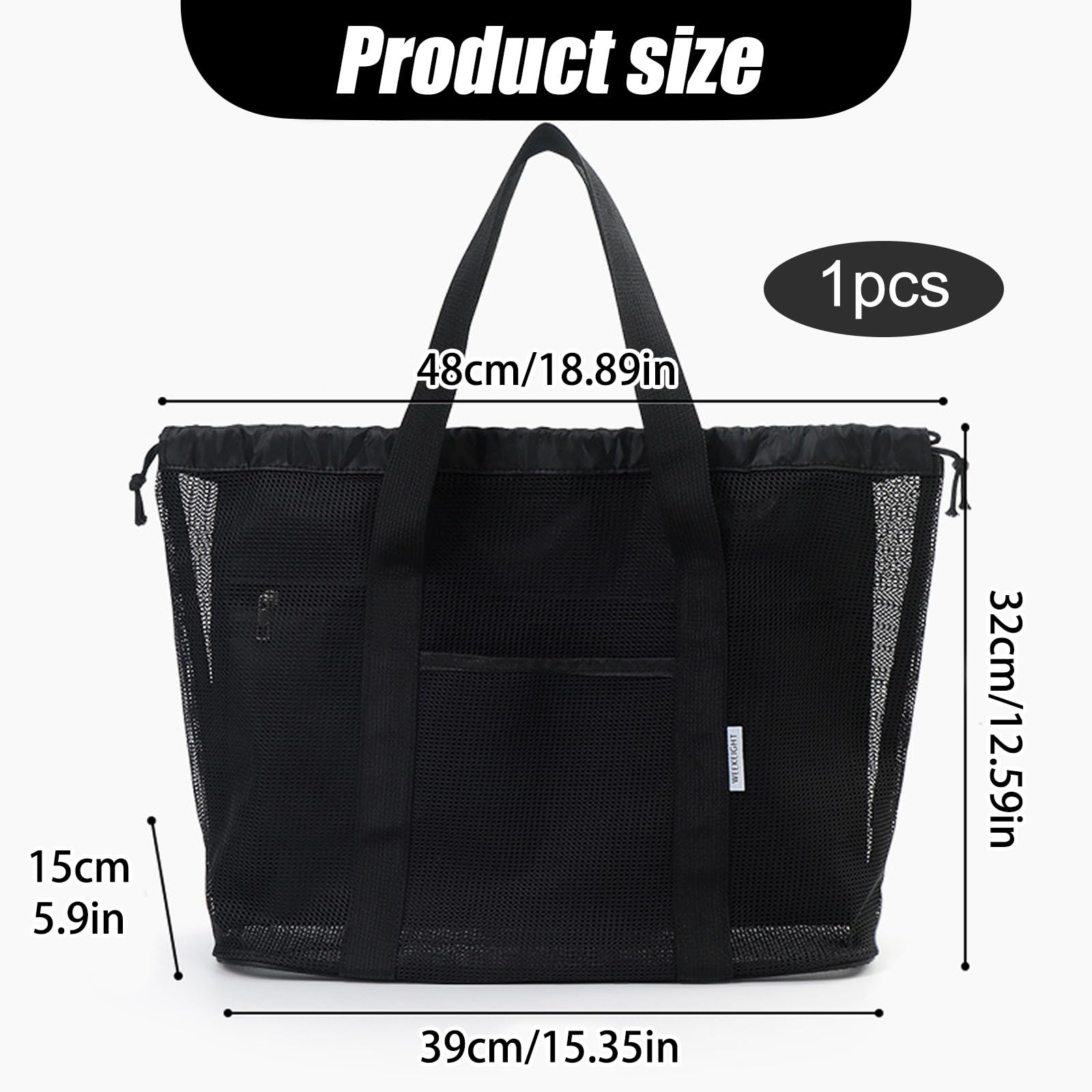 Borsa Mare in Rete, Borsa Spiaggia Donna Di Grande Capacità con Separazione Bagnato-Asciutto,Tasca Impermeabile in Pvc, Chiusura A Cordino, Beach Bag Leggera per Piscina, Vacanze, Viaggio | Traspirante