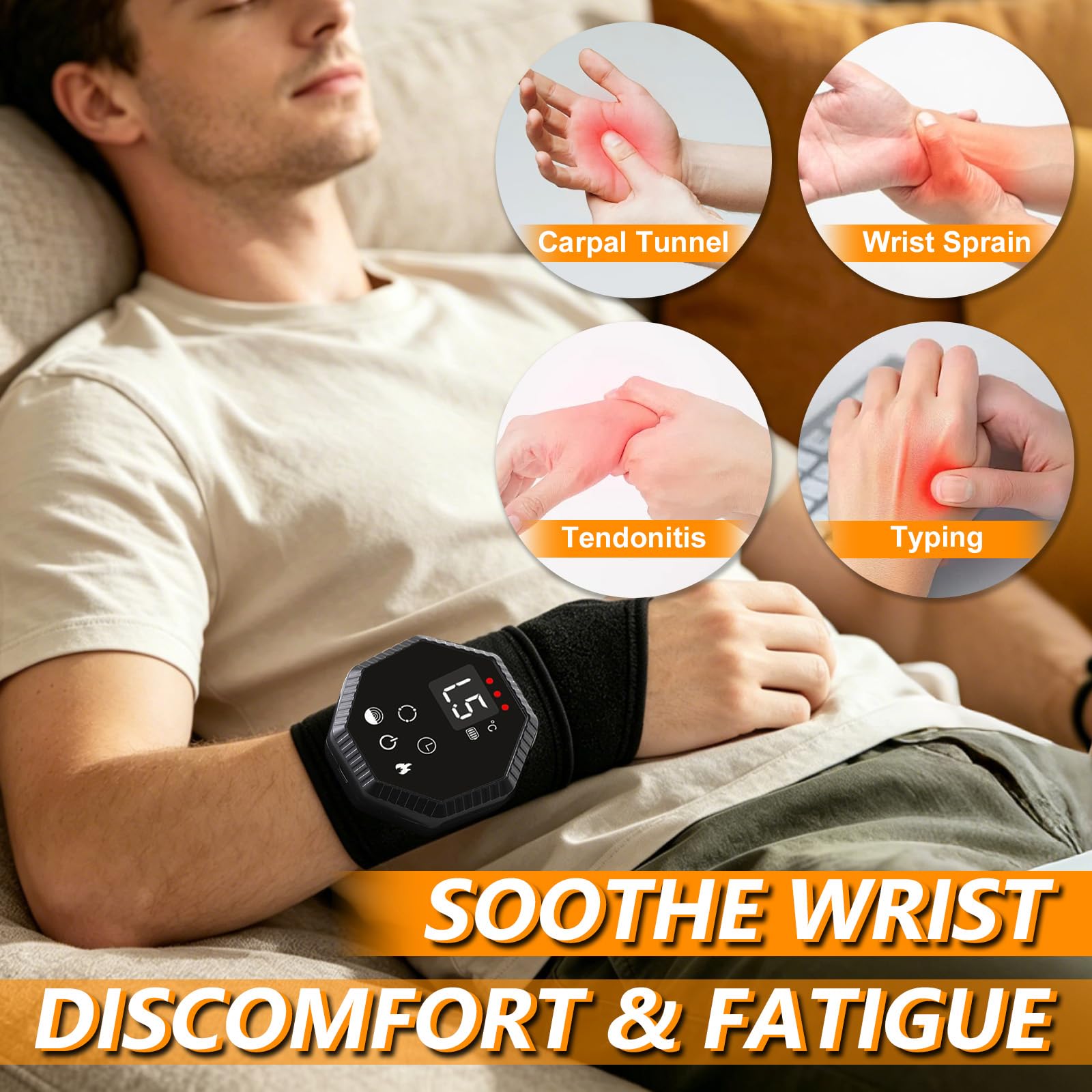 Handgelenk Massagegerät mit Rotlichttherapie, 3 Heizstufen & 5 Vibration | Elektrisches Handmassagegerät, Linderung bei Karpaltunnelsyndrom, Arthritis und Sehnenentzündung, Schwarz, 2 Stück