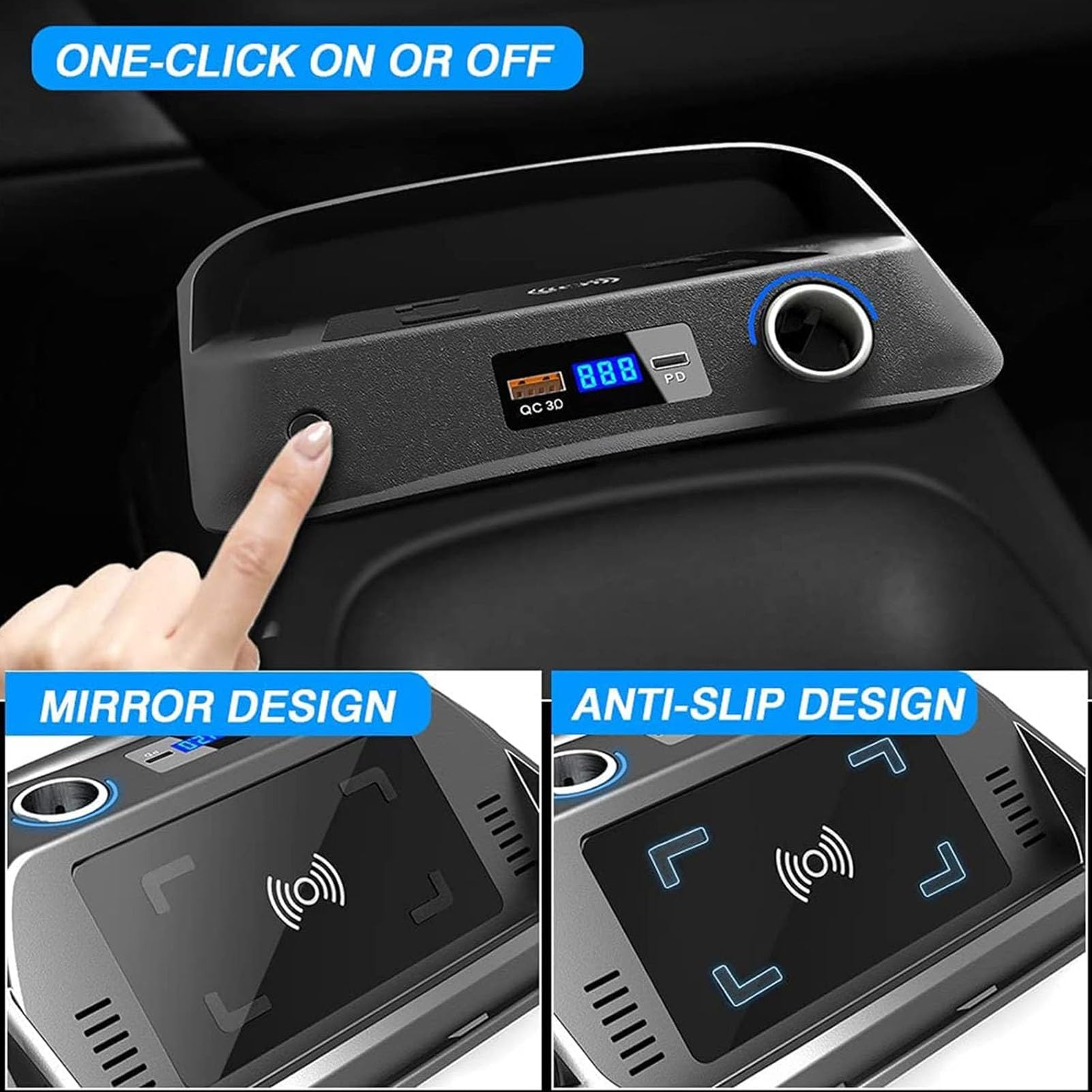 Cargador De Coche Inalámbrico Accesorios De Consola Central Compatible con Toyota Corolla 2019-2022,Carga Rápida Qi De 15 W, con Puerto USB QC3.0,Regalo para Propietarios De Toyota