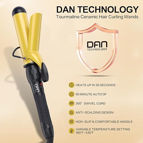 Miniatura 5 de DAN Technology Rizador de pelo de cerámica turmalina de 1.5 pulgadas con pantalla LCD, para peluquería, peluquería, peluquería, calentamiento