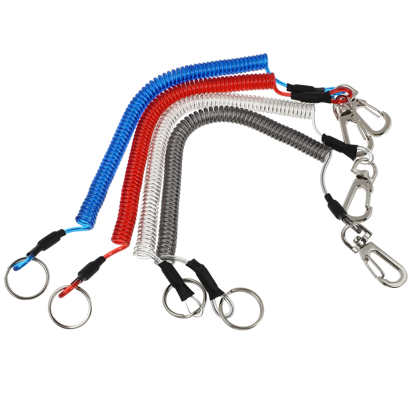 FAVOMOTO 4pcs Safety Fishing Rope Retractable Climbing Lanyard Carabiner Flexible Spring Spiral Ropes for Outdoor Recreation Hiking Fishing Mountaineering Activities