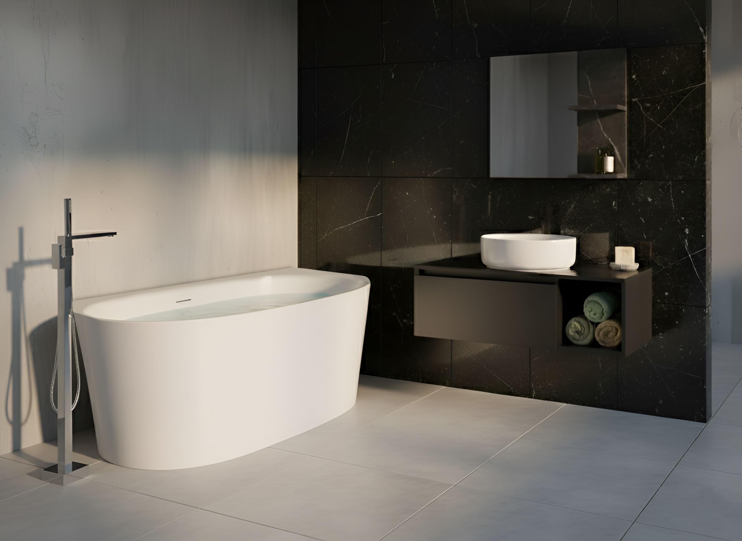 Bañera moderna acrílica ovalada de pared 150 x 79 cm blanco Parnaiba