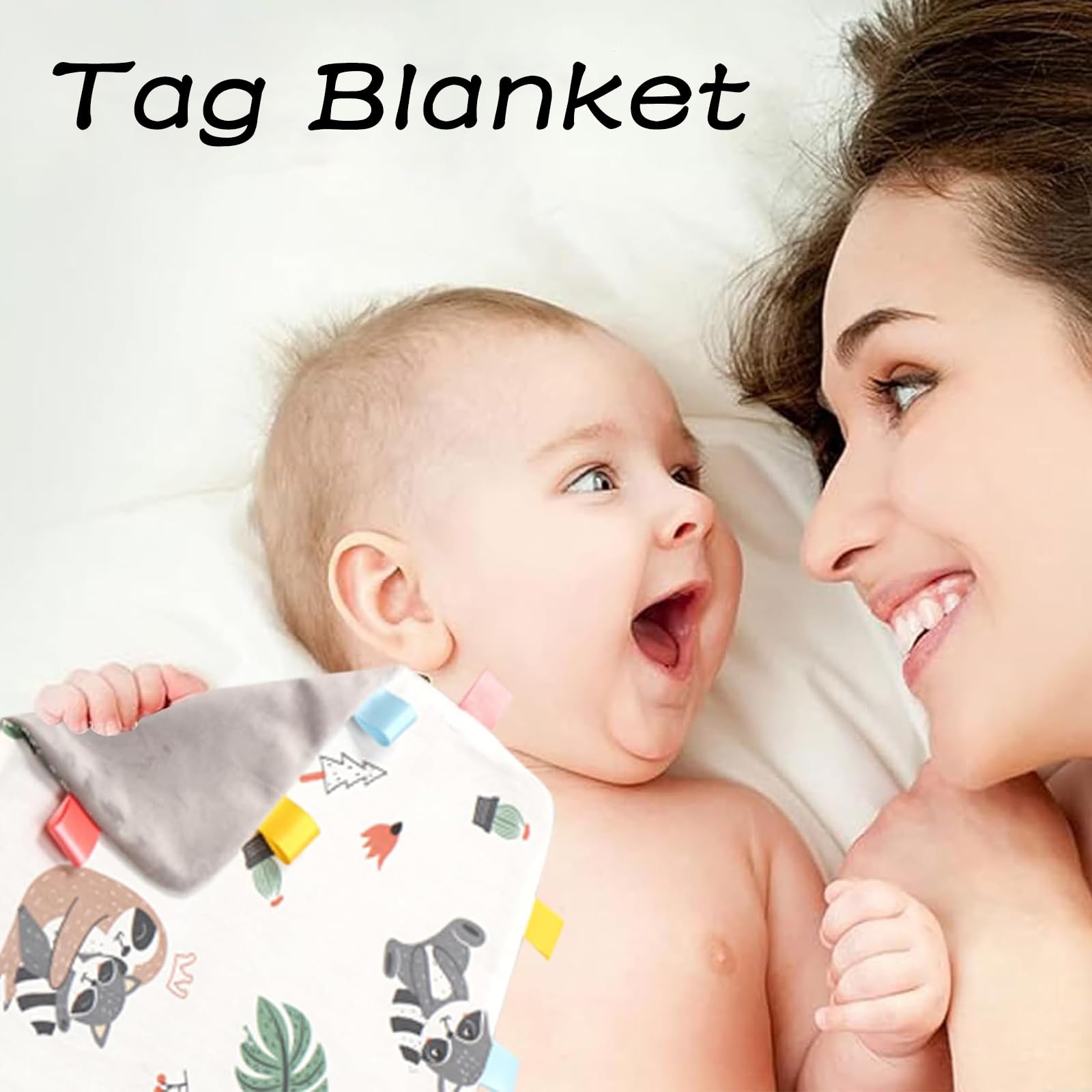 AMBEERT 2 PCS Tag Blanket with Comfort Labels, No Wrinkle, No Crinkle Sound, Soft Newborn Baby Quilt - Image 3