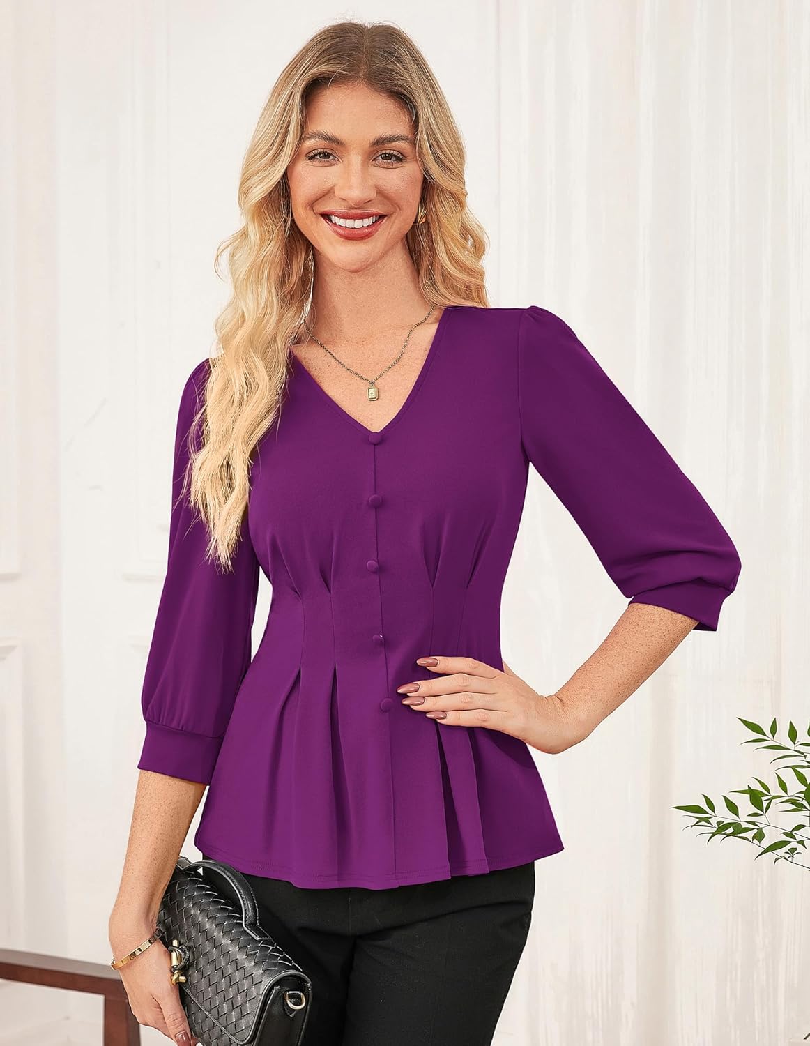 GRACE KARIN Women Business Casual Tops, 2026 Spring Trendy Dressy Blouses, 3/4 Sleeve Peplum Work Shirts V Neck Office Outfit - Image 7