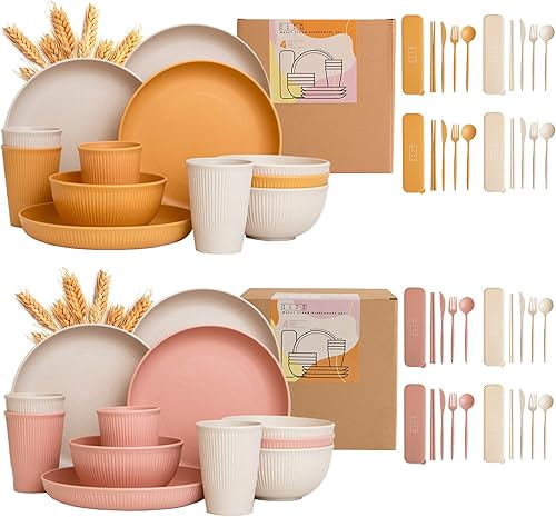 Paquete combinado de 2 vajilla de paja de trigo de 32 piezas, juego de platos y tazones para campamentocaravanaaire libre, irrompible y ligero, apto disponible en Yaxa Colombia