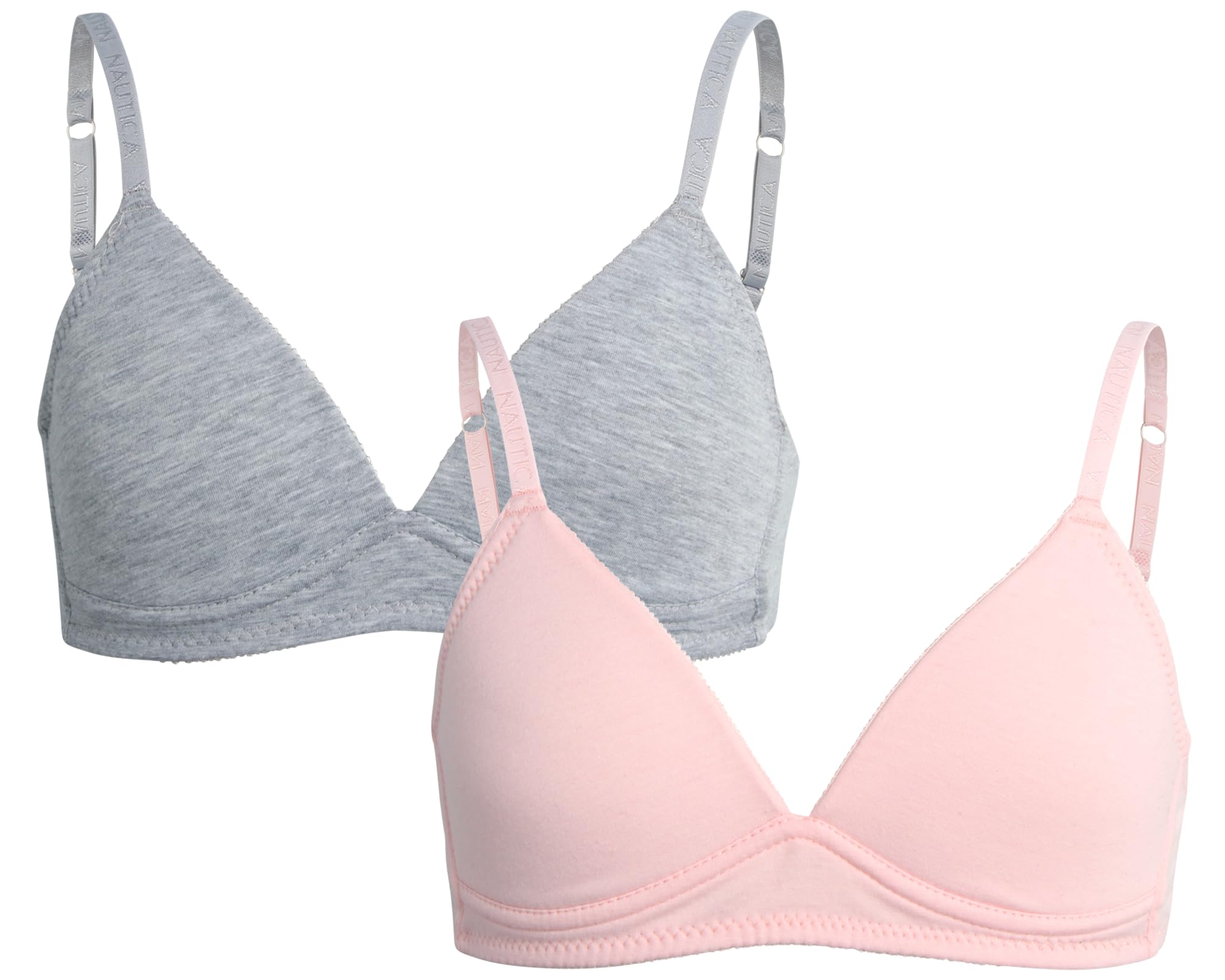 Nautica Girls Training Bra - 2 Pack/3 Pack A-Cup Ribbed Molded Starter Bras for Teens with Adjustable Strap (Sizes: 30A-36A)