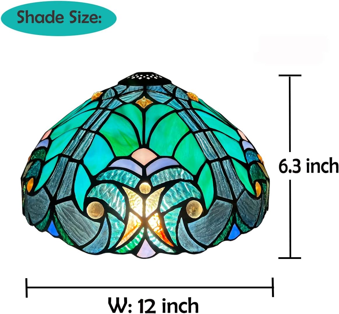 Tiffany Lamp Shade Only 12" Victorian Style Stained Glass Replacement Lampshade for Table Desk Light Ceiling Fan Fixtures