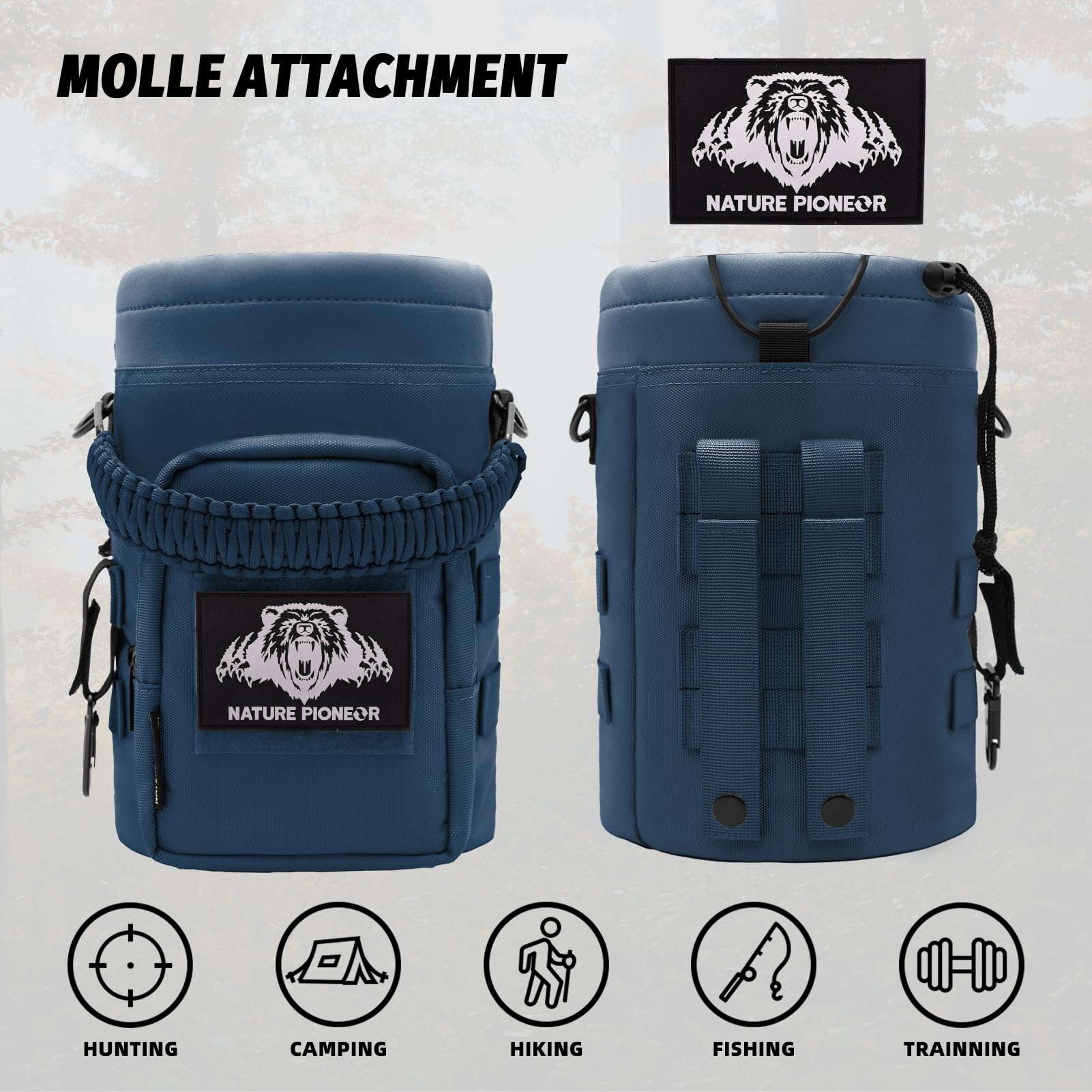 Nature PIONEOR Taktische Wasserflaschentasche, multifunktional, Taktische Wasserflaschentasche mit verstellbarem Schultergurt, 1,2 l MOLLE-Gurt-Tragehalter