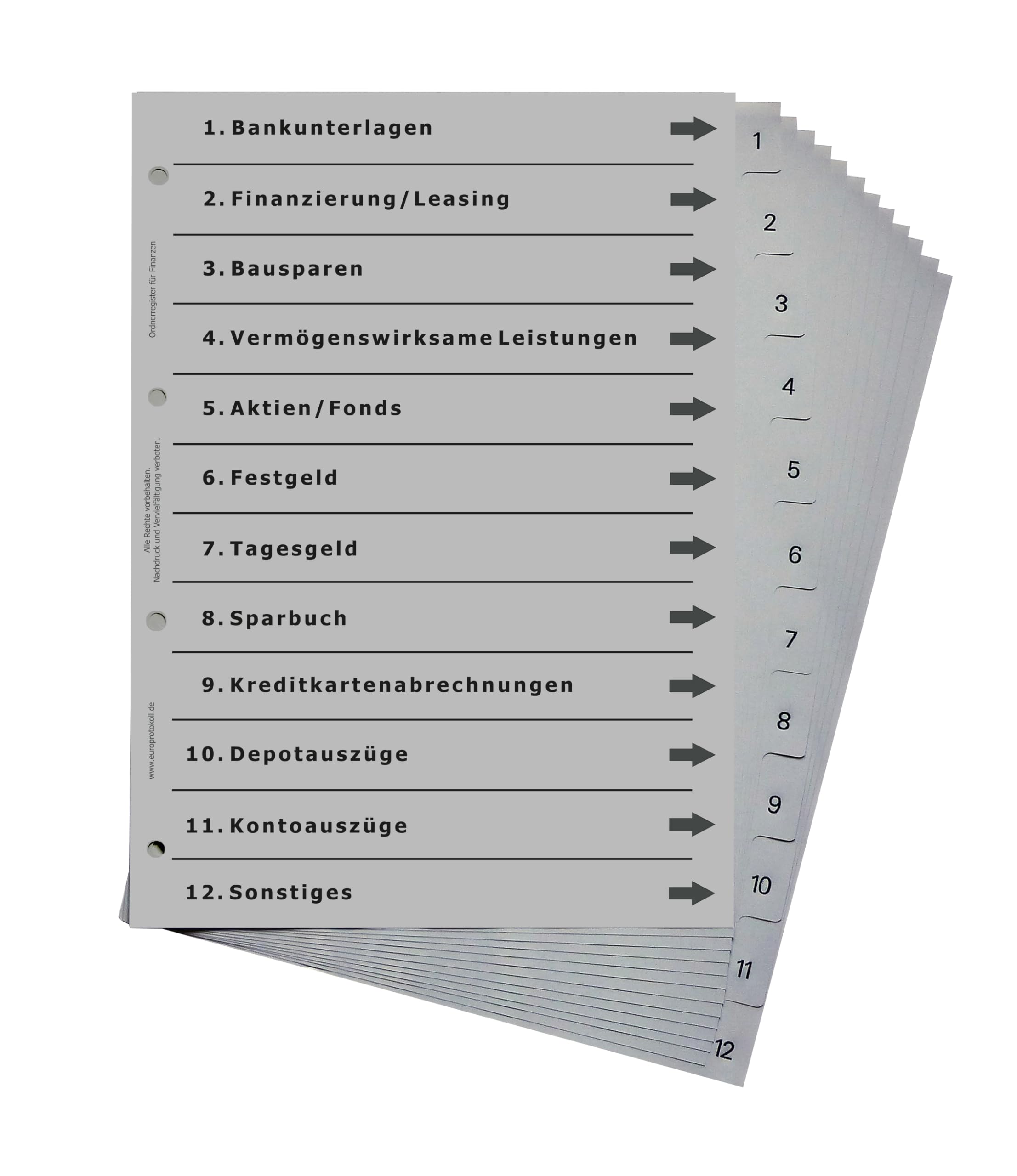 14er Komplett-Set Ordnerregister für Ordnung in allen Bereichen wie z.B. Gesundheit, Pflege, Finanzen, Eigenheim, Haustiere, Immo, Kfz, Kinder, Personal, PV, Rezepte, Steuern, Vers., Dokumente