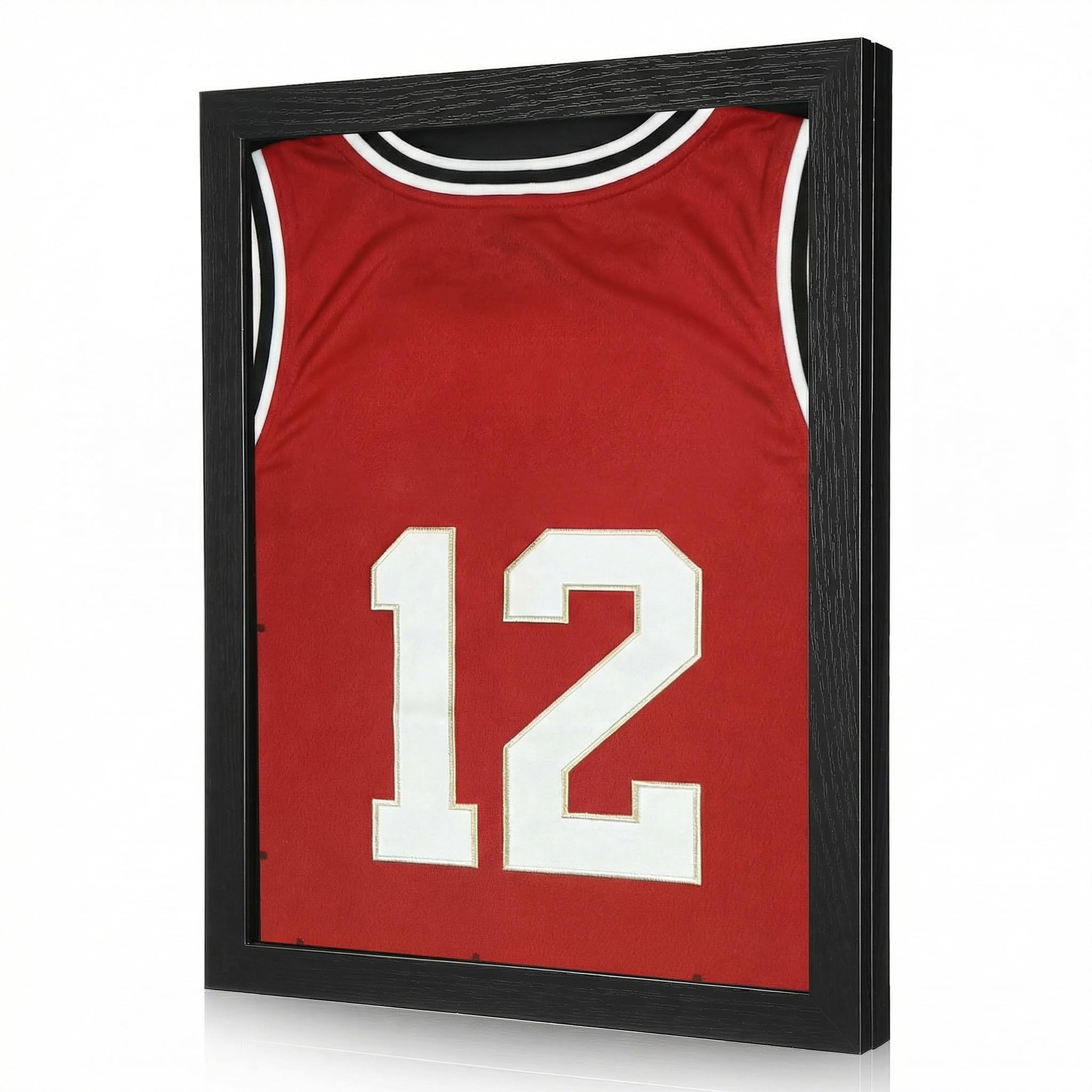 Amosfun Football Shirt Display Frame, 3D Shadow Box Display Case with Acrylic Front, Engineered Wood Wall Frame for Signed Jerseys, Band T-Shirts, Memorabilia, Black, 18 x 13. 9in