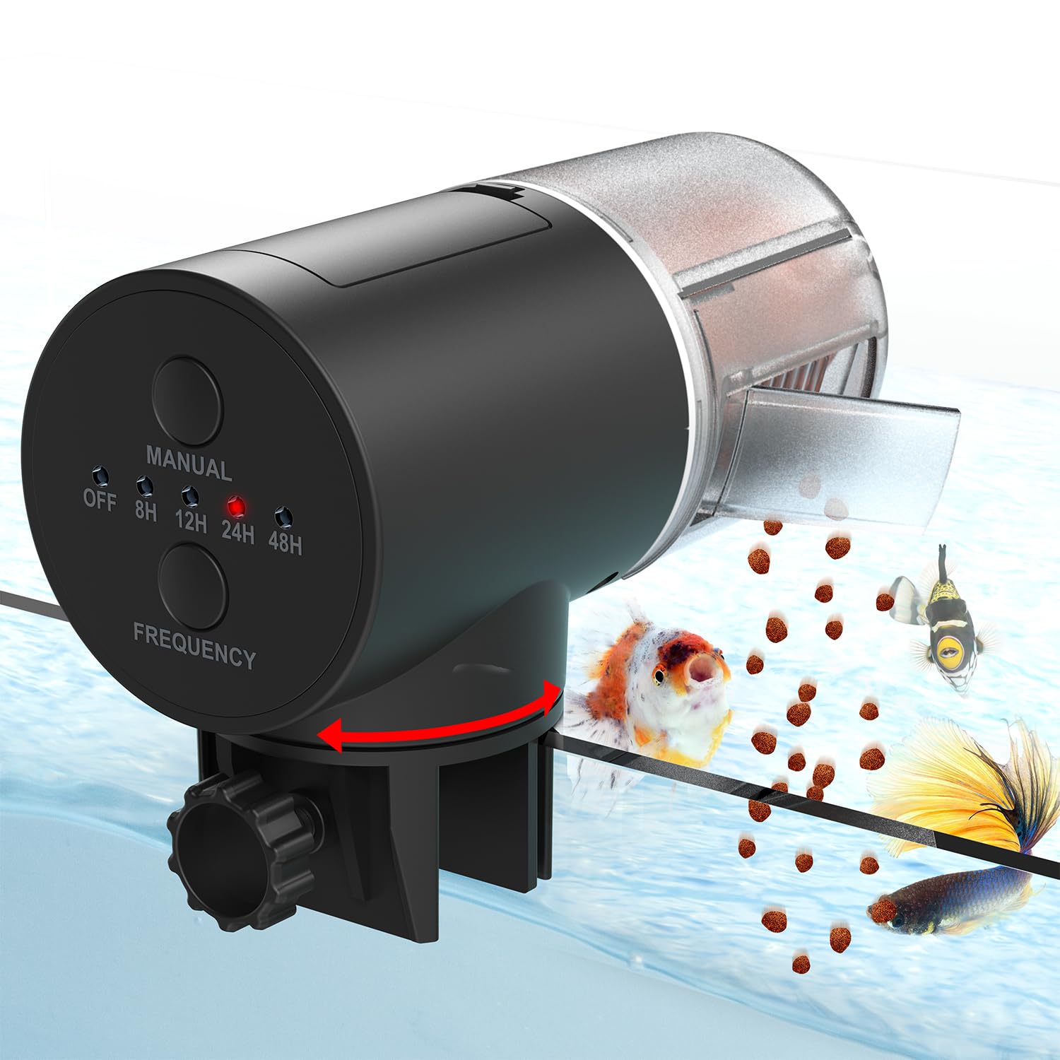Distributore Automatico di Cibo per Pesci | 4 timer programmabili | Alimentatore Automatico per Acquario | Accessorio per Acquari | Nero