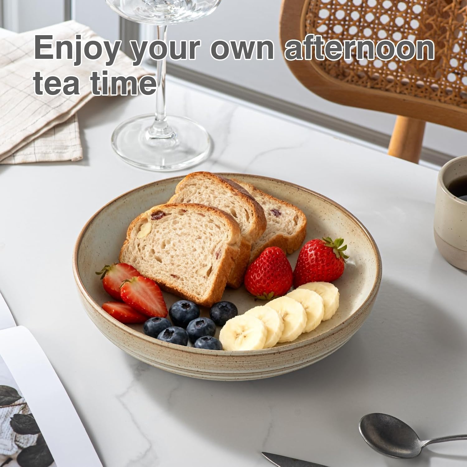 HAPPY KIT 9'' Pasta Bowls, 42oz Pasta Bowls Set of 4, Large Salad Bowl, Ceramic Serving Bowls,Double Reactive Glaze, Ideal for Housewarming, Festivals, Microwave Safe (Ivory) - Image 6