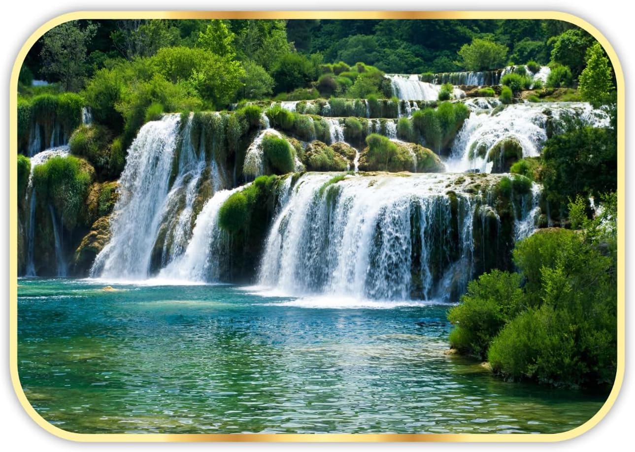 SAF paintings Waterfall Nature UV Coated Home Decorative Gift Item Framed Painting 14 inch X 20 inch SANFM3049, Multicolor, Standard
