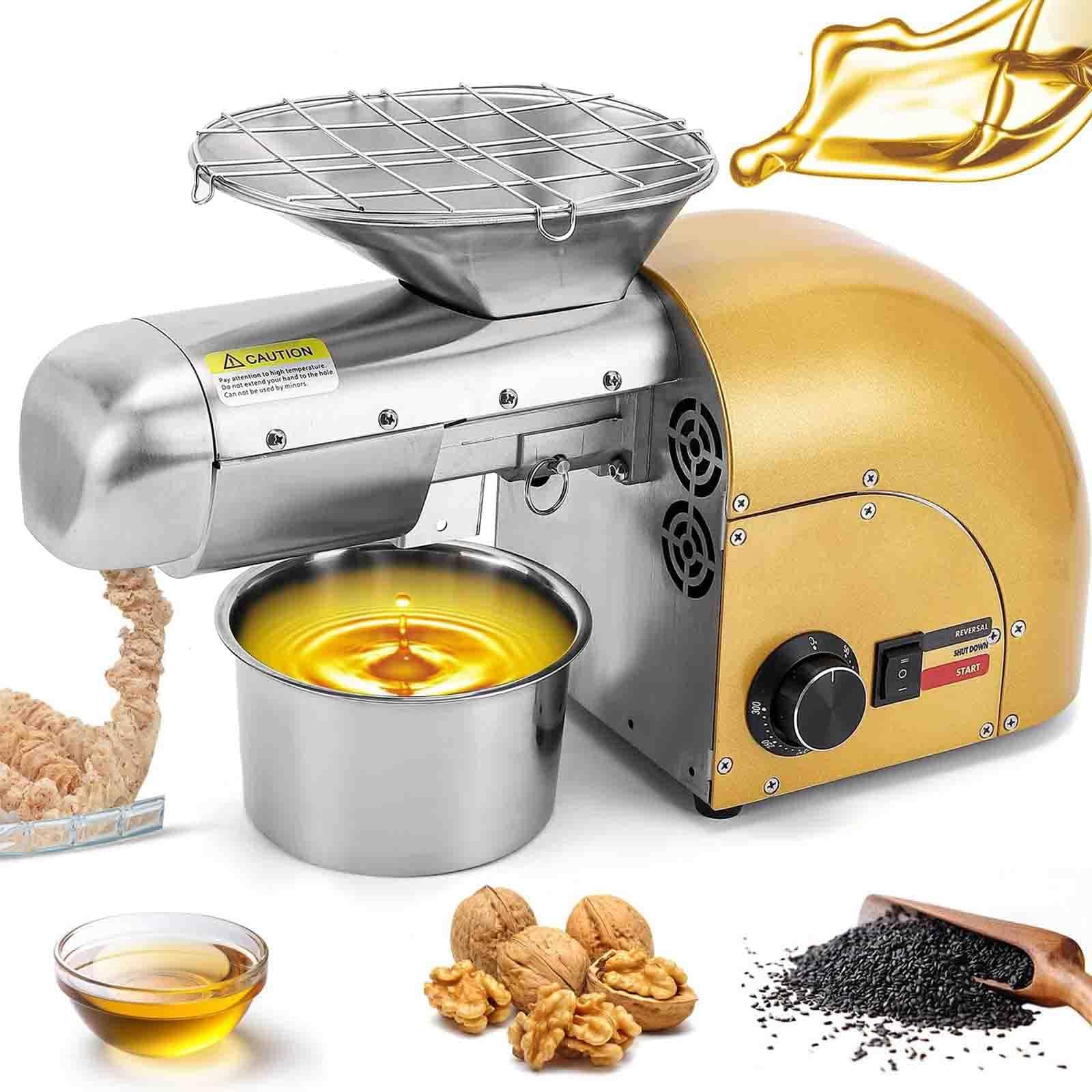 HCZKIUJY Oil Press Machine with Hot & Cold Press and Temperature Control for Home Use, Extracts Various Oinds Including Nuts and Coconut (Golden)