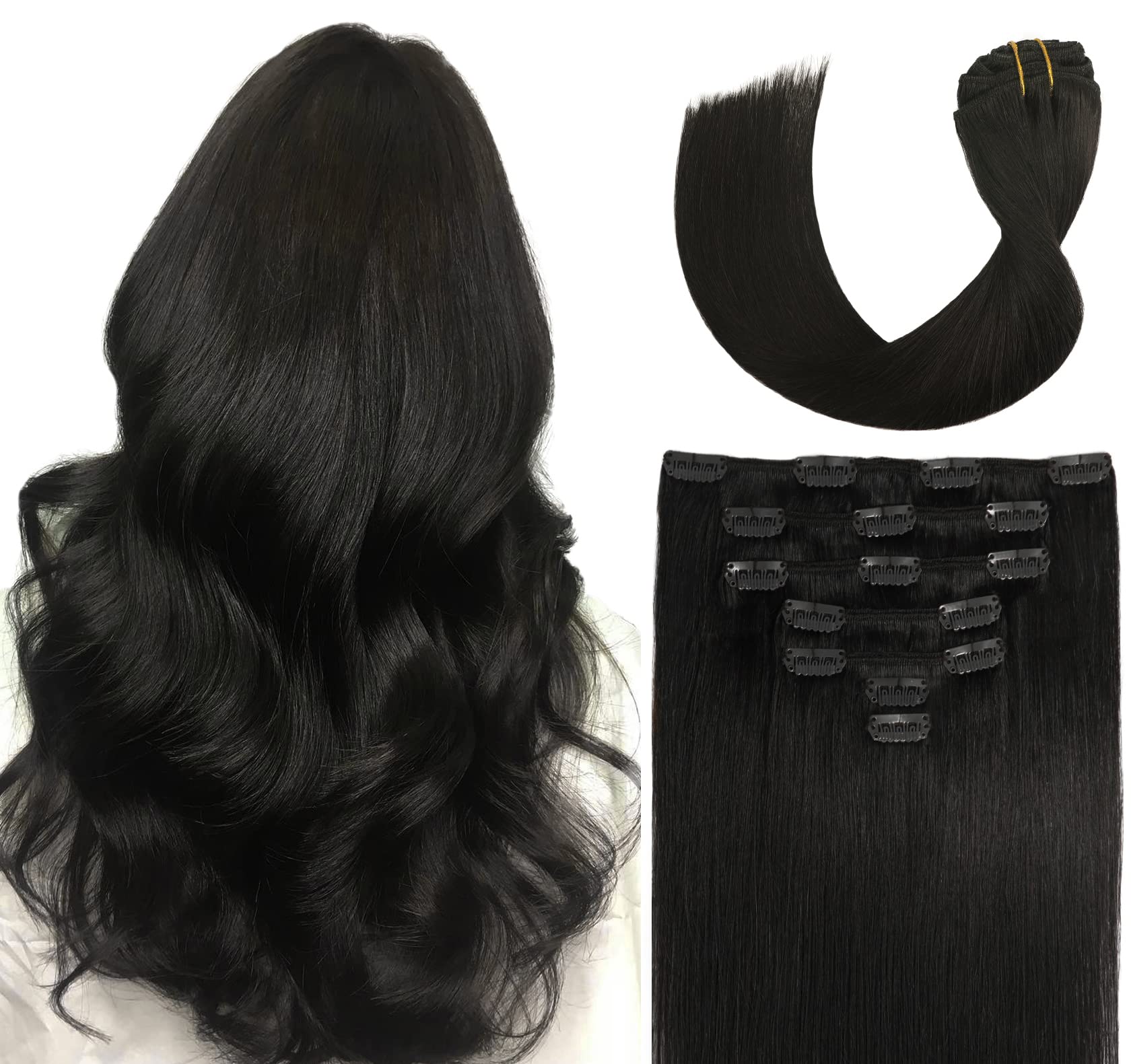 Amazon.com : VARIO Hair Extenisons Clip In Hair Extensions Human Hair  Natural Black Straight Soft 70g No Tangle Silky Natural Hair 15 Inch Remy  Human Hair Clip in Extensions : Beauty &